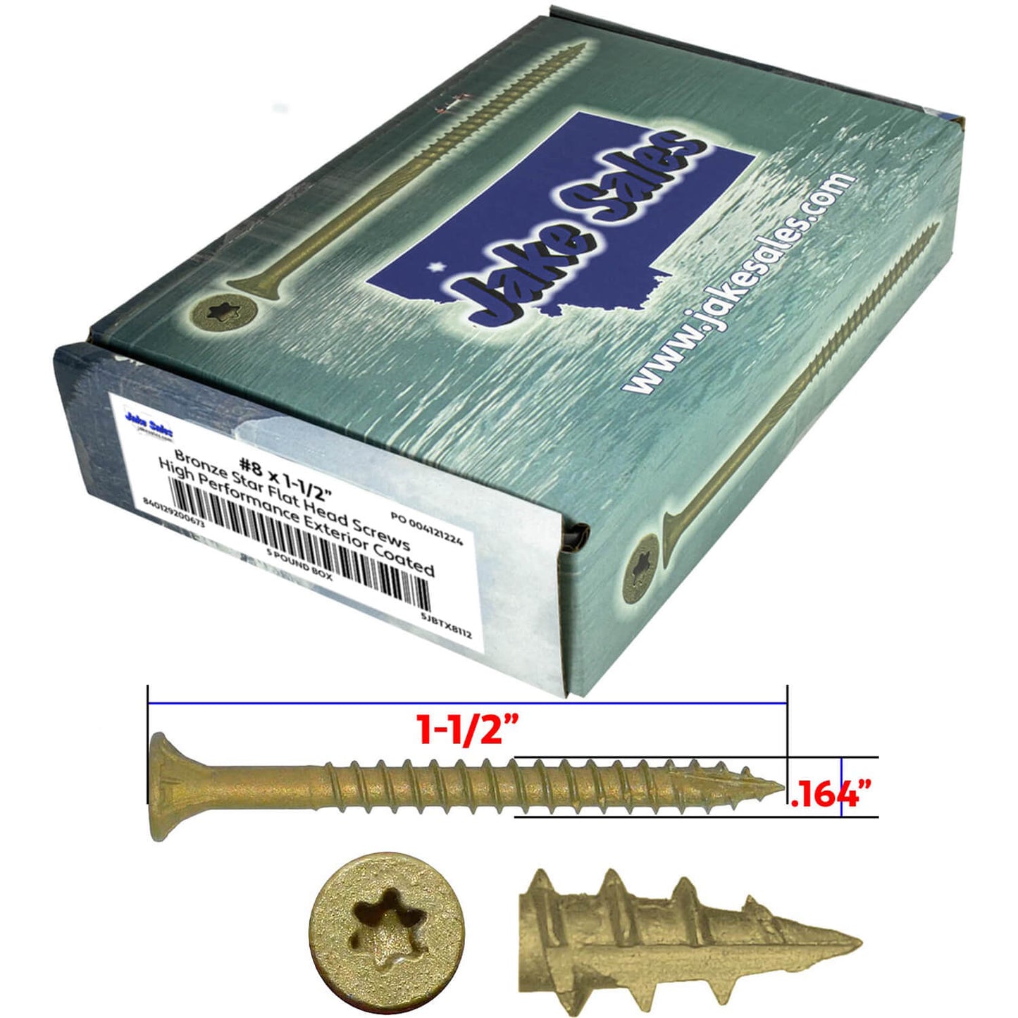 #8 x 3/4" - 2" Bronze Exterior Coated Wood Screw Torx/Star Drive Head - Multipurpose Exterior Coated Torx/Star Drive Wood Screws