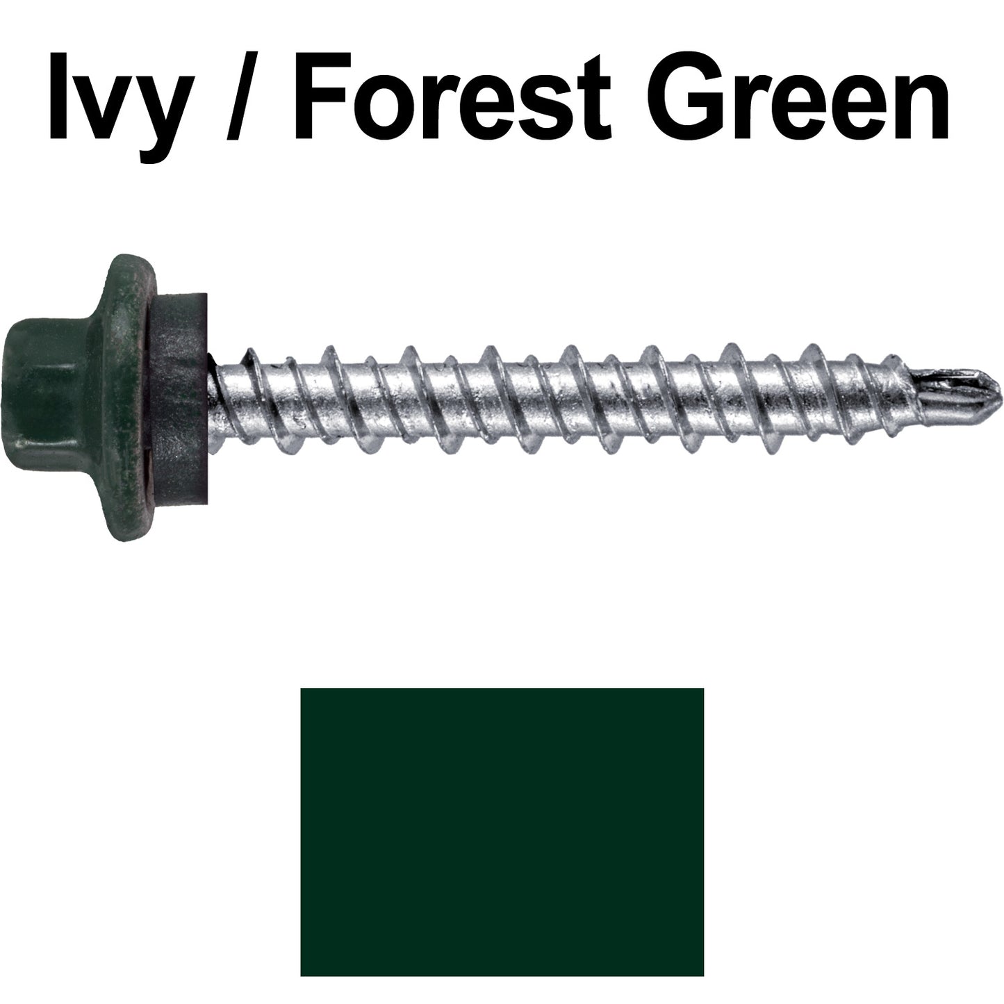 #10 x 1-1/2" Stainless Steel Mini Driller Sheet Metal Roofing Screw - Hex Washer Cap - Self starting metal to wood siding screws - EPDM washer. Colored head.