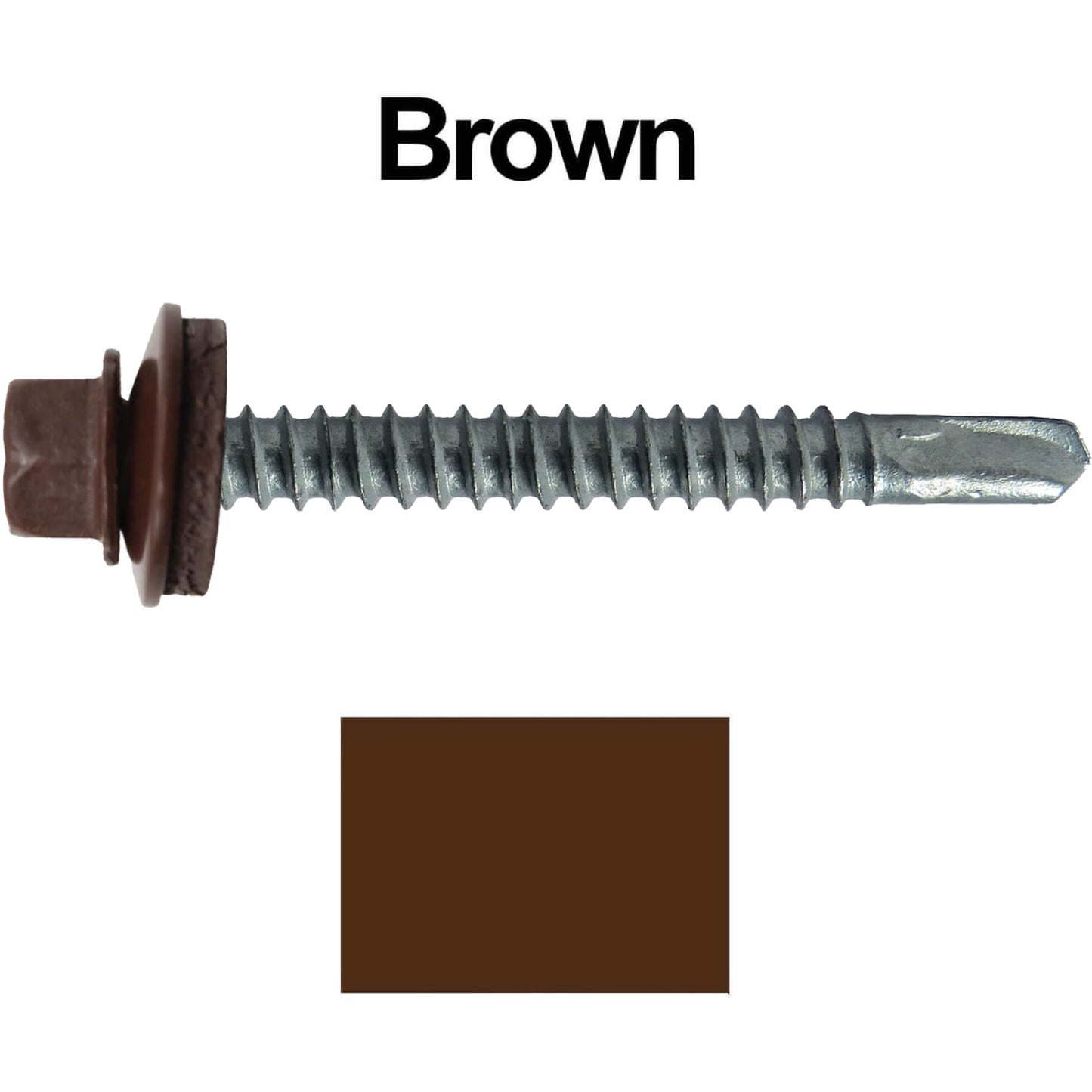 #12 x 2-1/2" Metal to Metal Type #3 Metal Roofing Screws - Hex Head Drill Point - 9/16" EPDM Washer. Colored head.