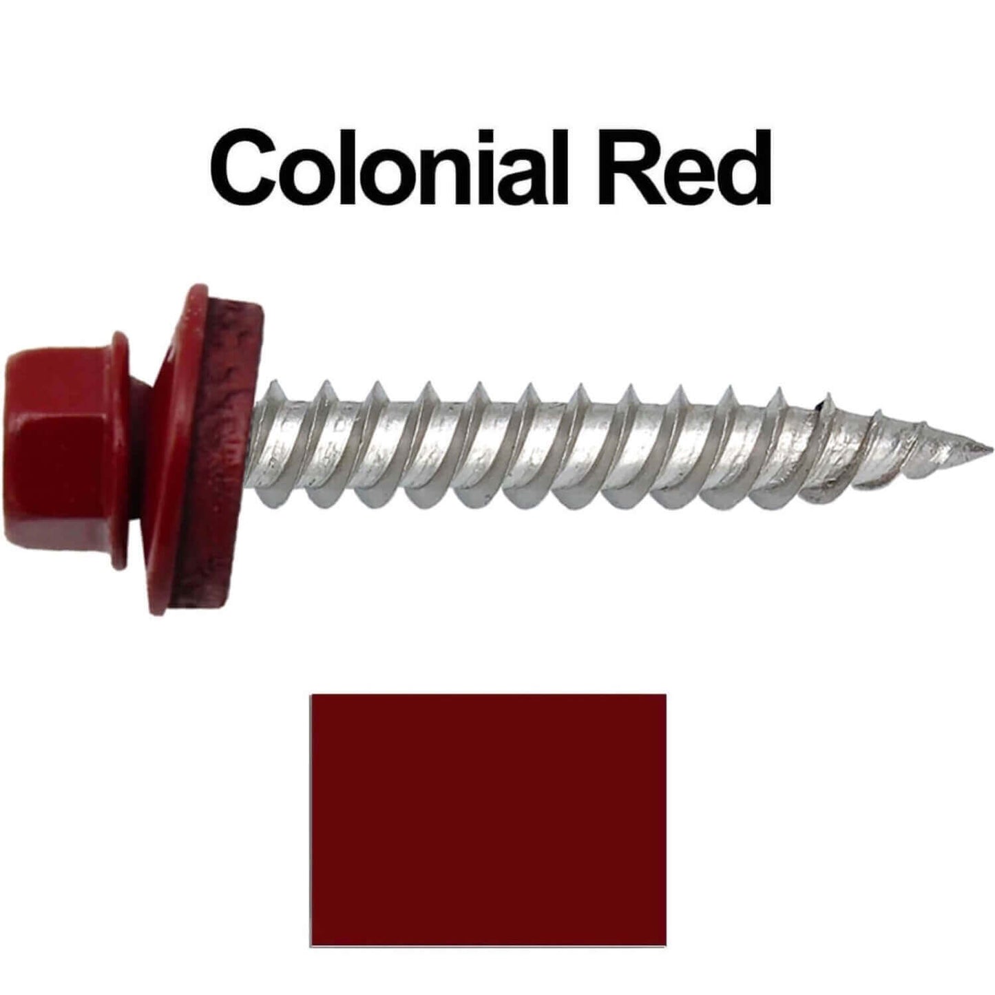 12 x 1-1/2" Stainless Steel Metal Roofing Screw - Hex Washer Head - Self starting/self tapping - EPDM washer. Colored head.