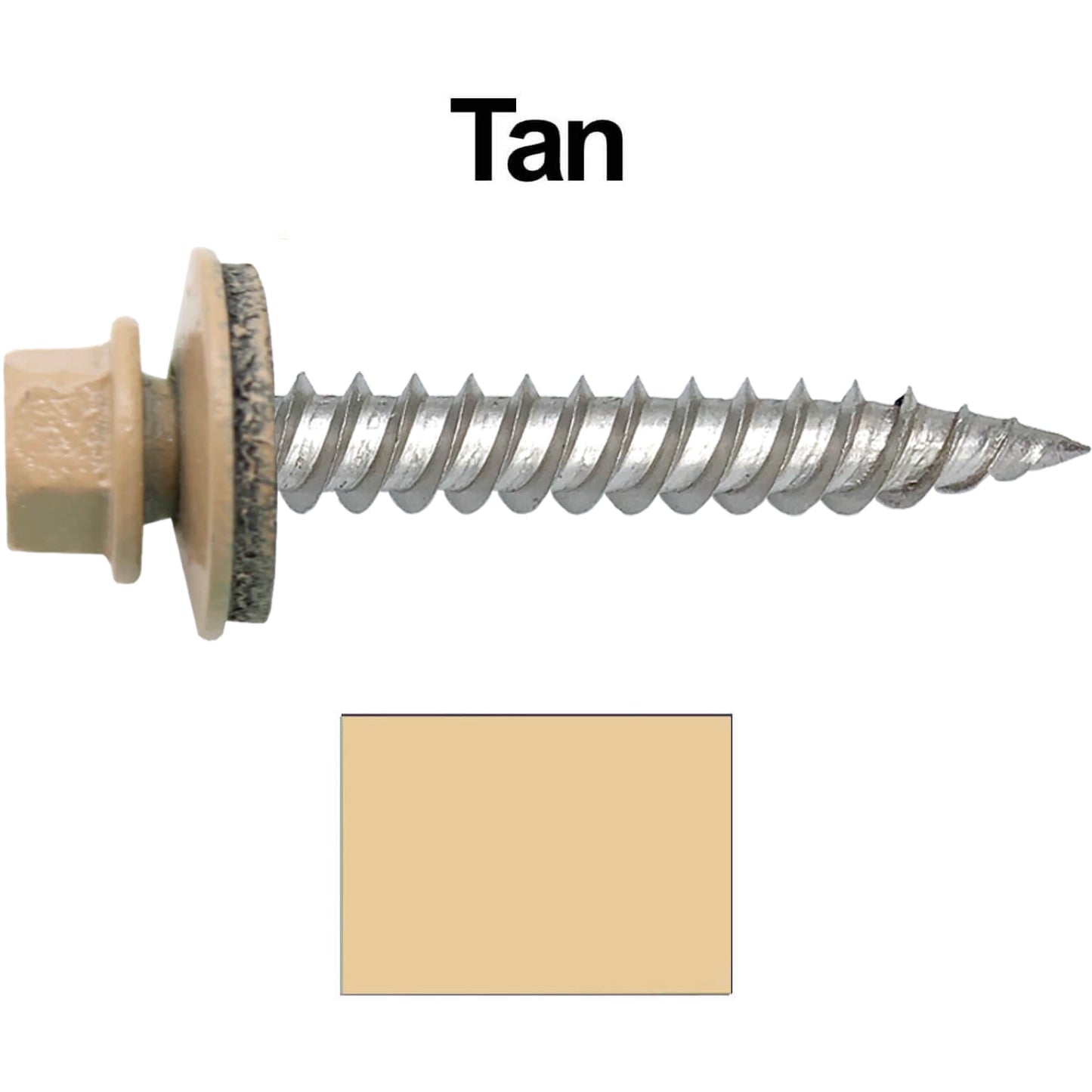 12 x 1-1/2" Stainless Steel Metal Roofing Screw - Hex Washer Head - Self starting/self tapping - EPDM washer. Colored head.