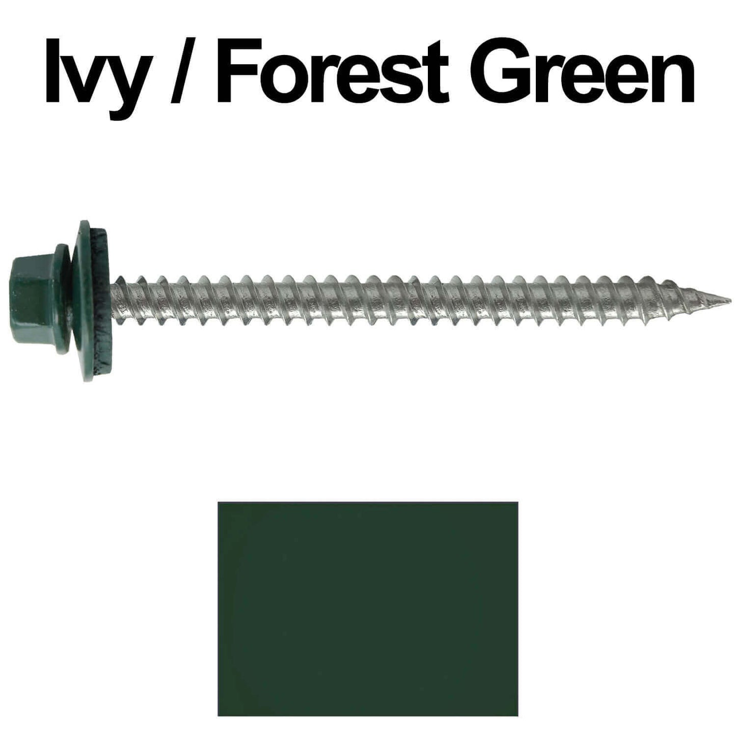 9 x 2-1/2" - Stainless Steel Metal Roofing Screws - Hex Washer Head - Self starting metal to wood siding screws. EPDM washer. Colored head.
