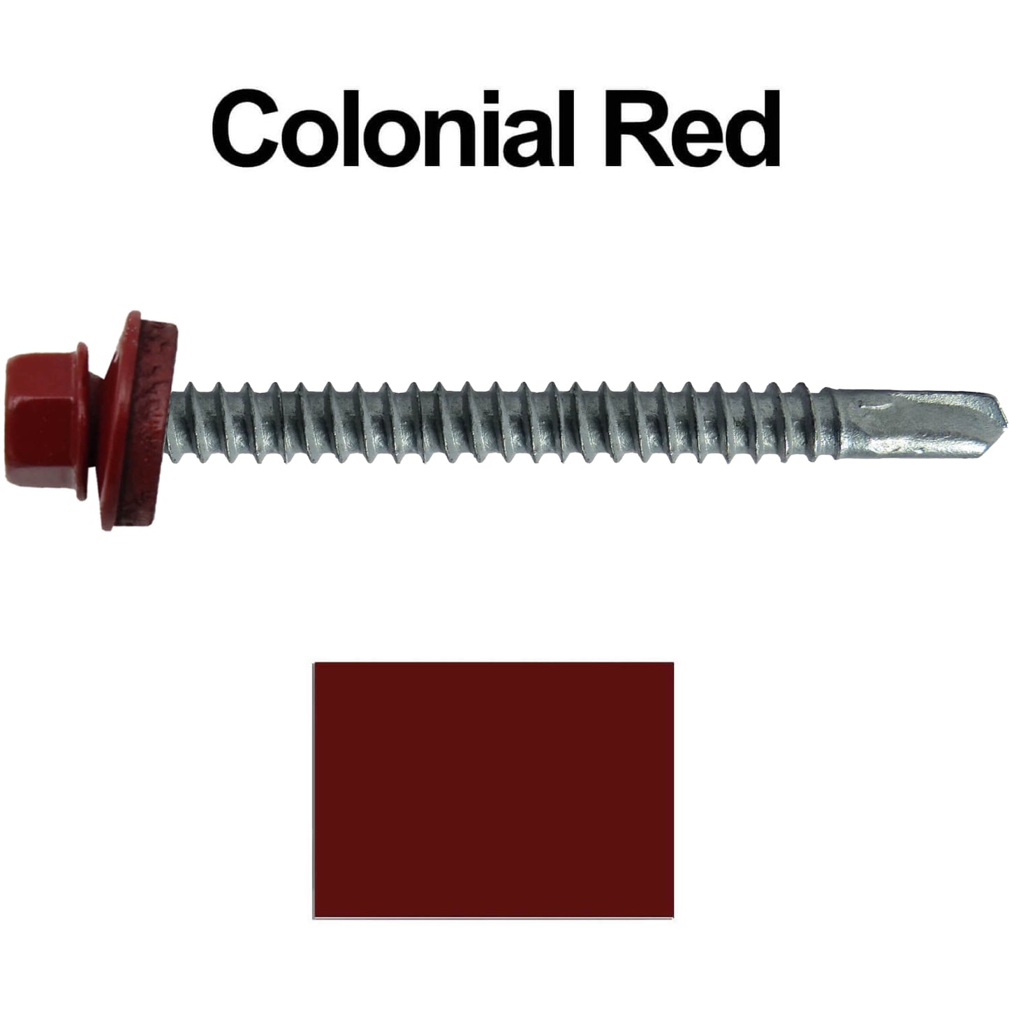 #12 X 3" Metal to Metal Type #3 Roofing Screws - Hex Washer Head - Self starting/self tapping - 5/8" EPDM washer. Colored head.