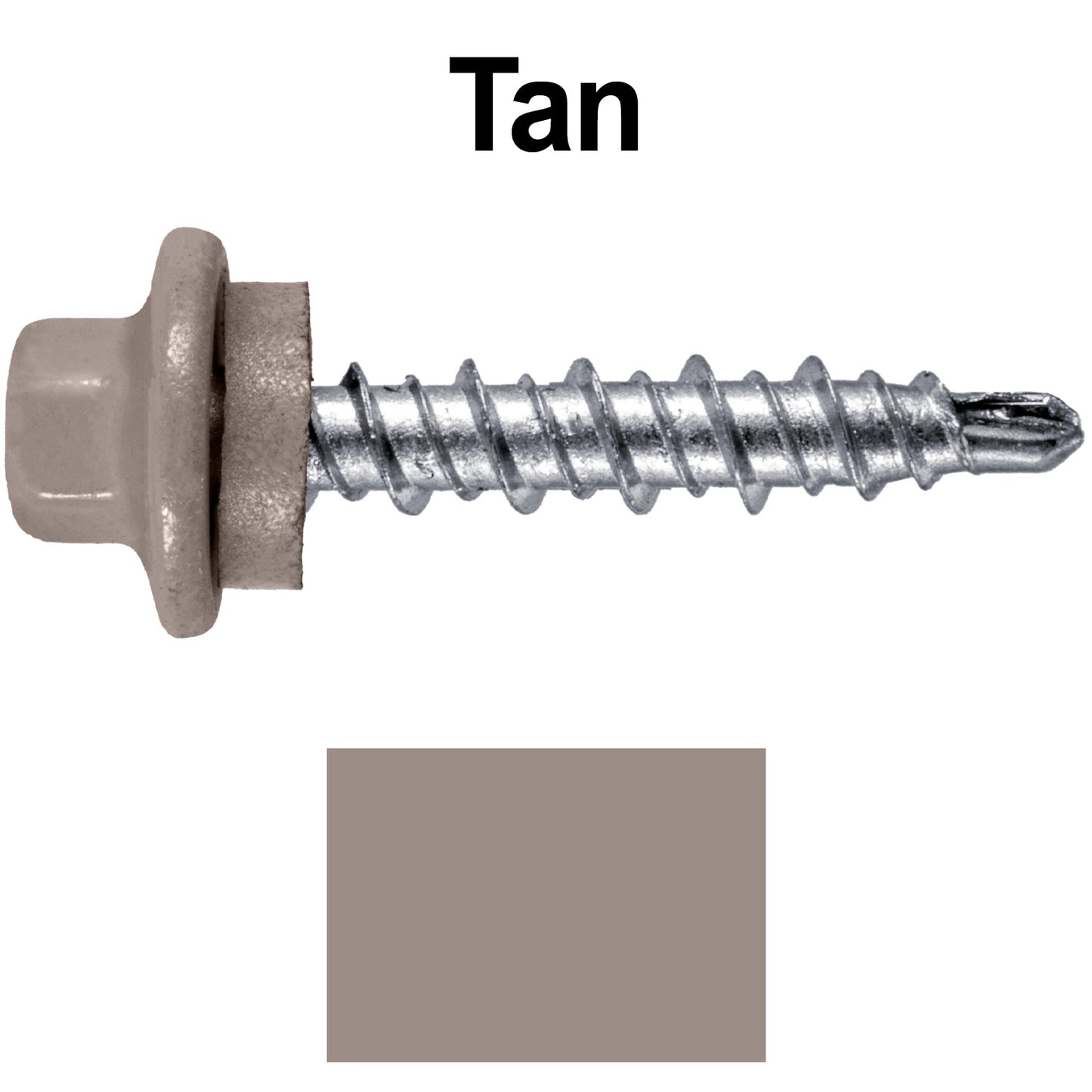 #10 x 1" Stainless Steel Mini Driller Sheet Metal Roofing Screw - Hex Washer Cap - Self starting metal to wood siding screws - EPDM washer. Colored Head.