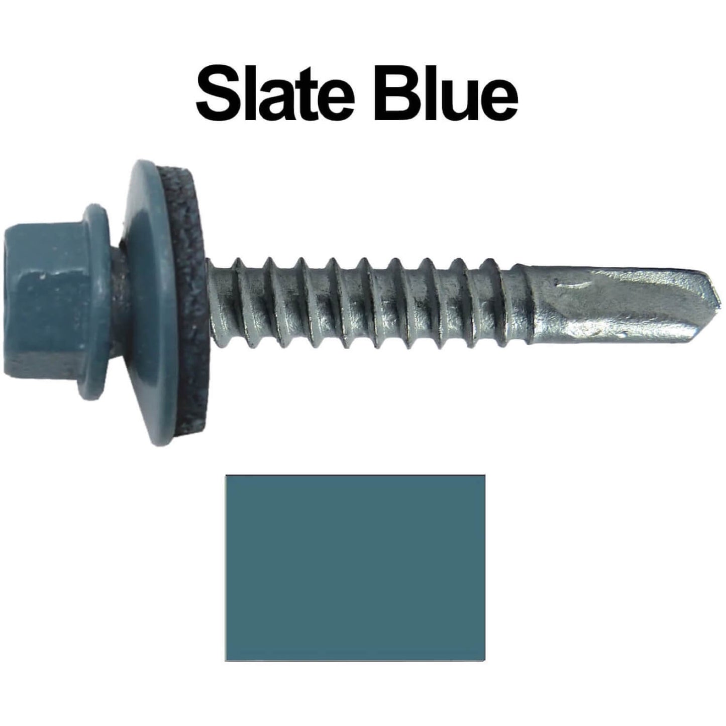 #12x1-1/2" Metal to Metal Type #3 Metal Roofing Screws- Hex Head Drill Point - 9/16" EPDM Washer. Colored head.