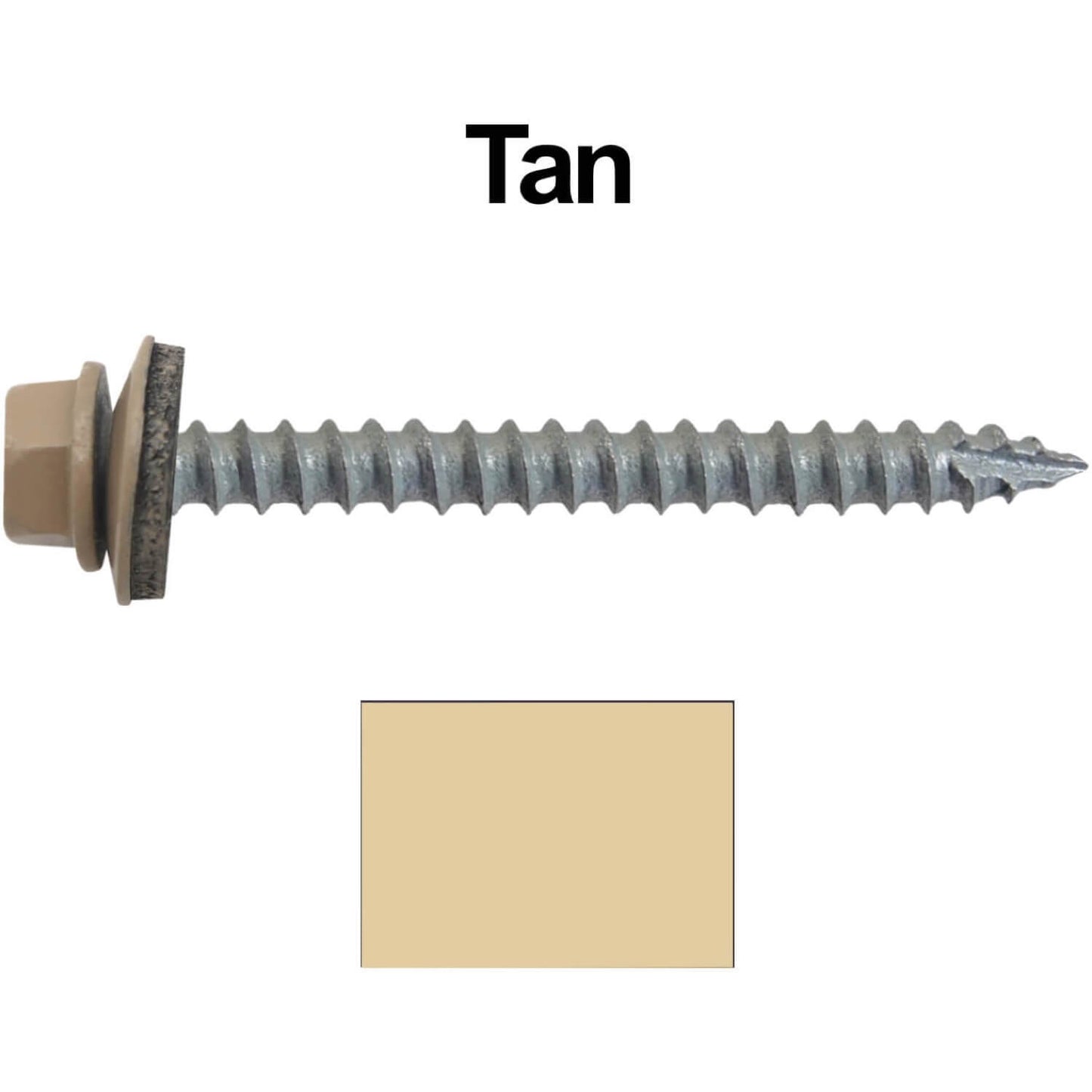 #14 x 2-1/2" Metal ROOFING SCREWS - Hex Washer Head - Self starting/self tapping - EPDM washer. Colored head.