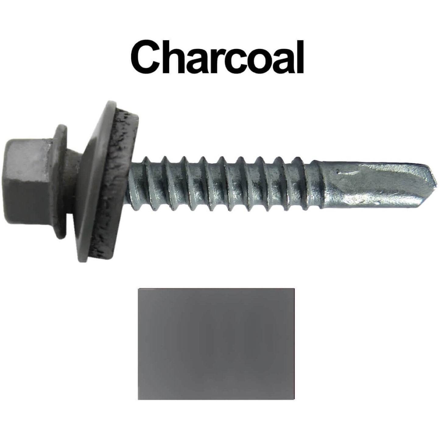 #12x1-1/2" Metal to Metal Type #3 Metal Roofing Screws- Hex Head Drill Point - 9/16" EPDM Washer. Colored head.