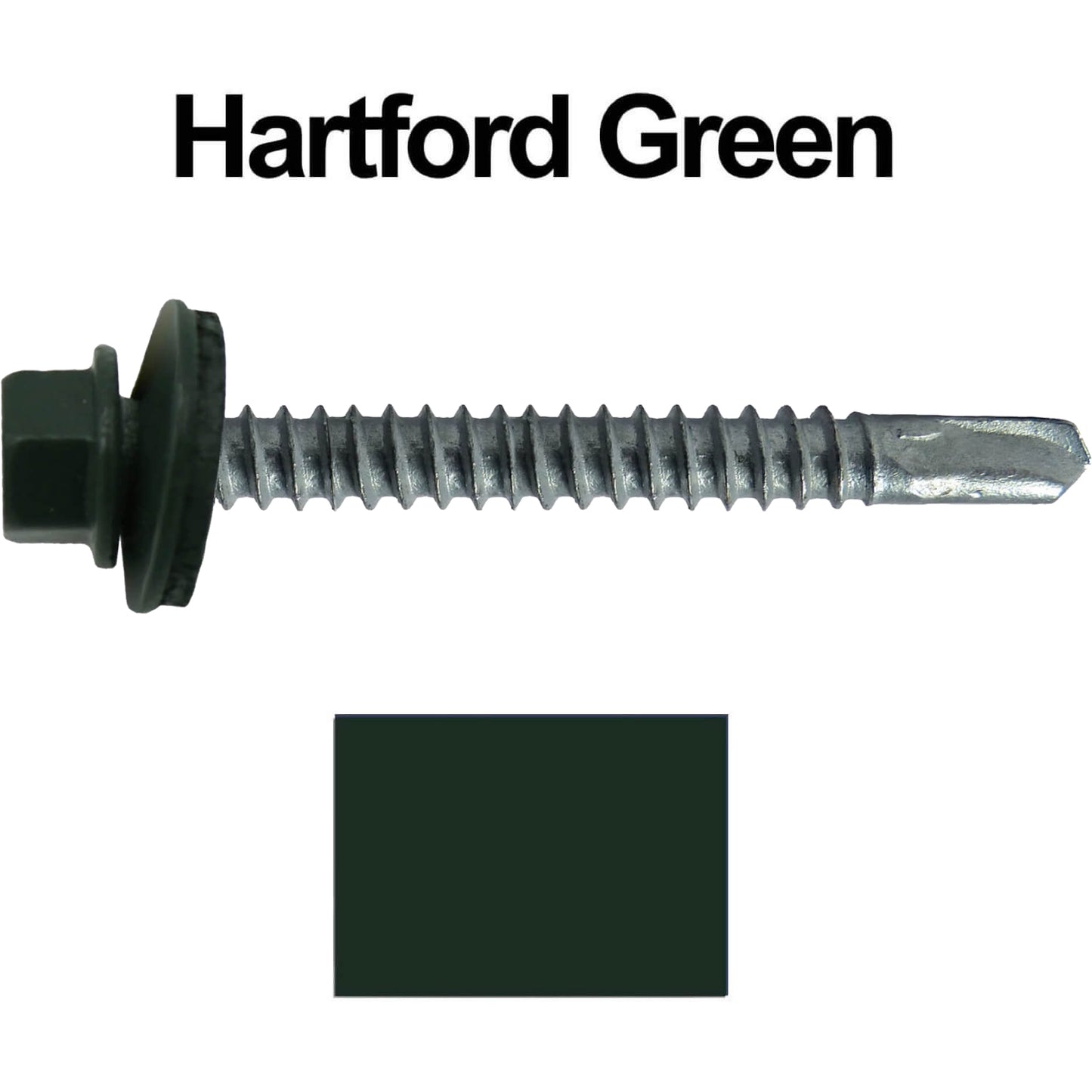 #12 x 2-1/2" Metal to Metal Type #3 Metal Roofing Screws - Hex Head Drill Point - 9/16" EPDM Washer. Colored head.