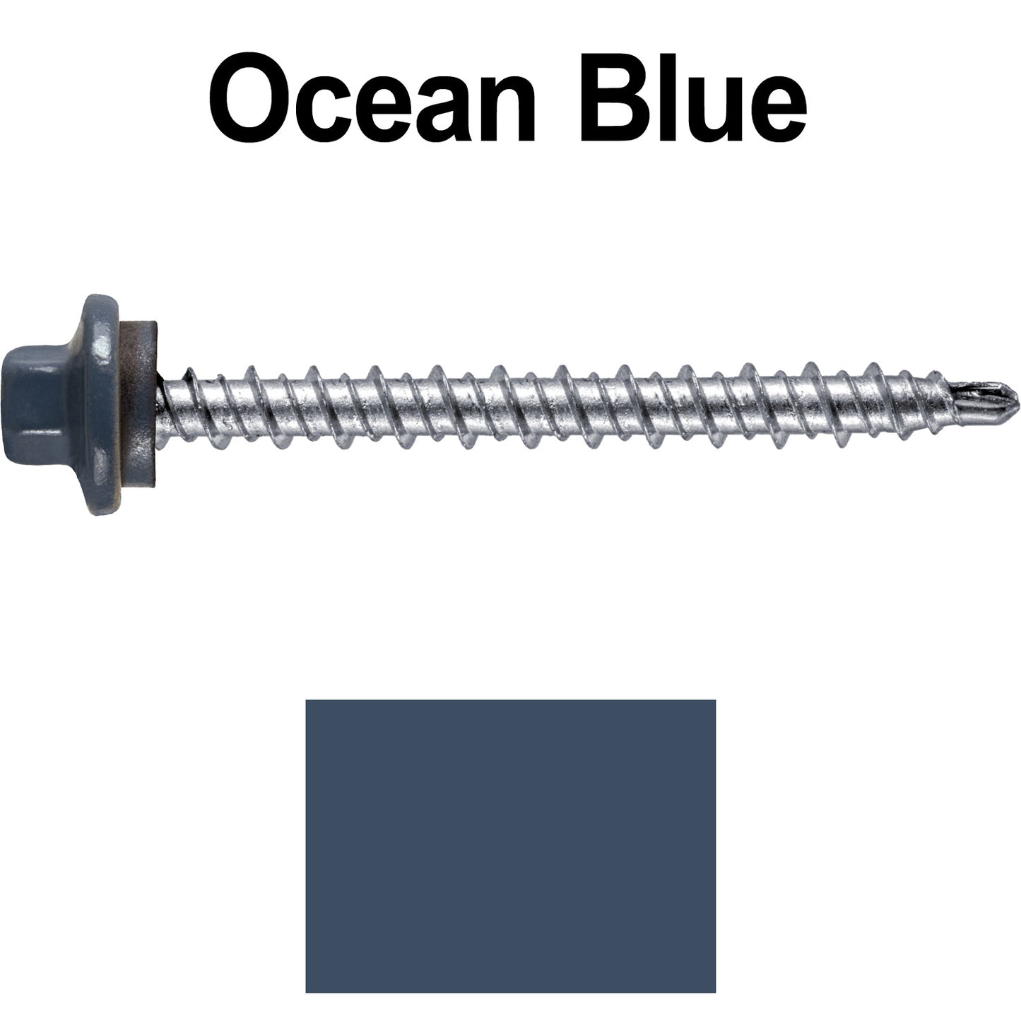#10 x 2" Stainless Steel Mini Driller Sheet Metal Roofing Screw - Hex Washer Cap - Self starting metal to wood siding screws - EPDM washer. Colored head.