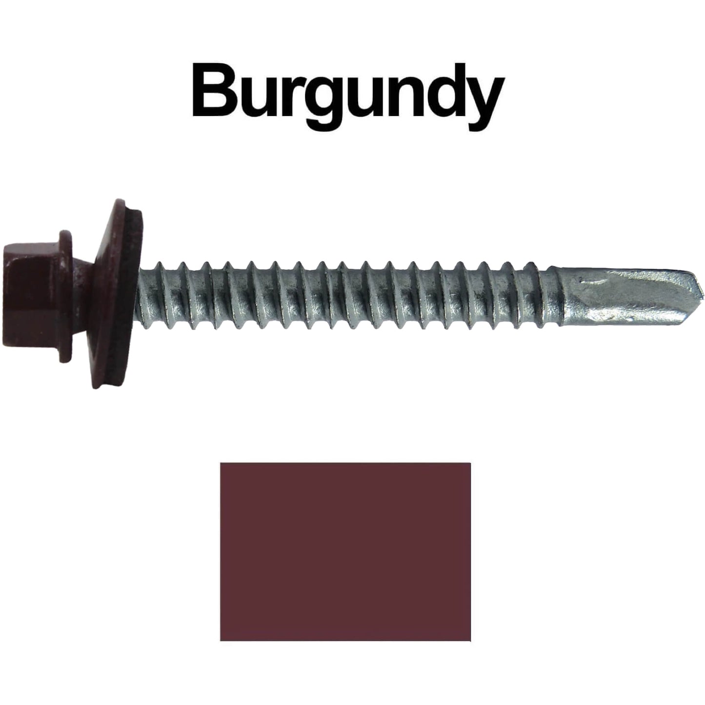 #12 x 2-1/2" Metal to Metal Type #3 Metal Roofing Screws - Hex Head Drill Point - 9/16" EPDM Washer. Colored head.
