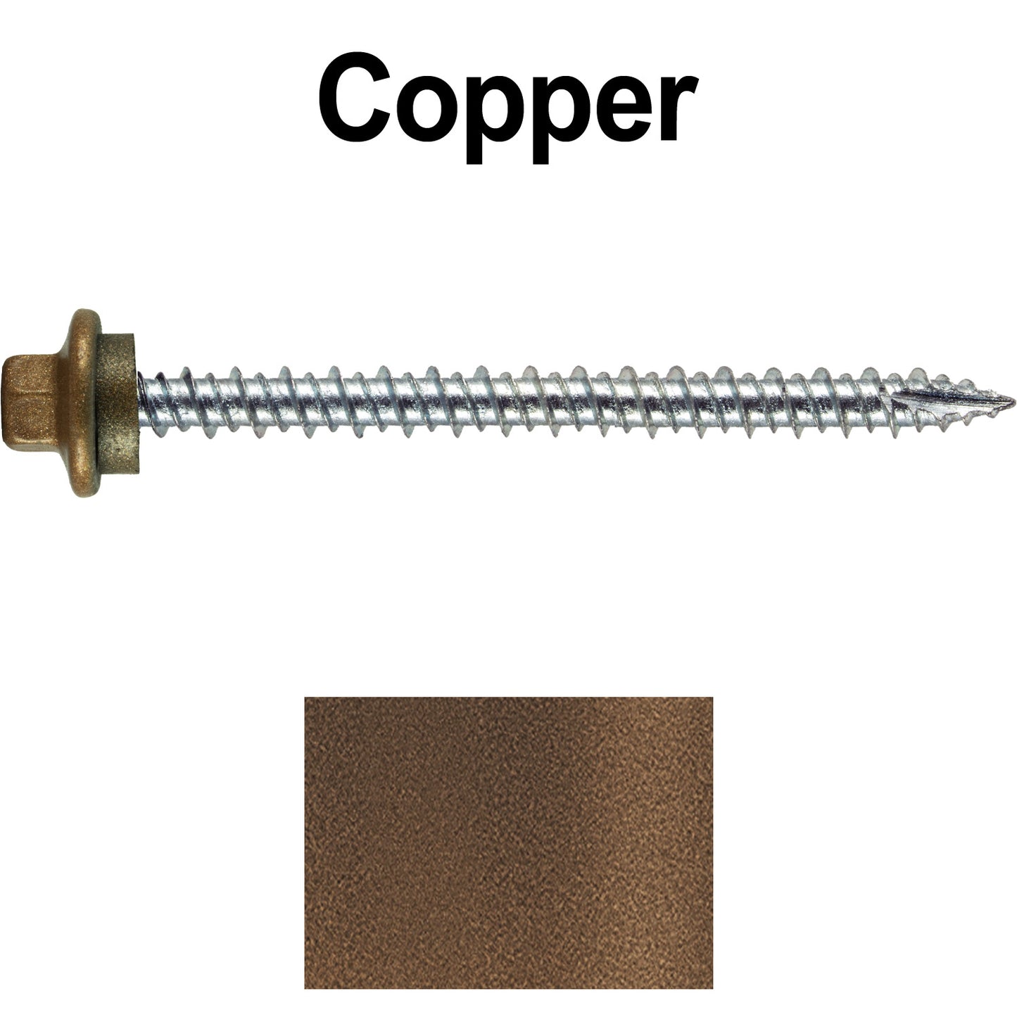 10 x 2-1/2” - STAINLESS HEX / ZINC Sheet Metal Roof Screw. Self starting metal to wood siding screws. EPDM washer. Colored head.