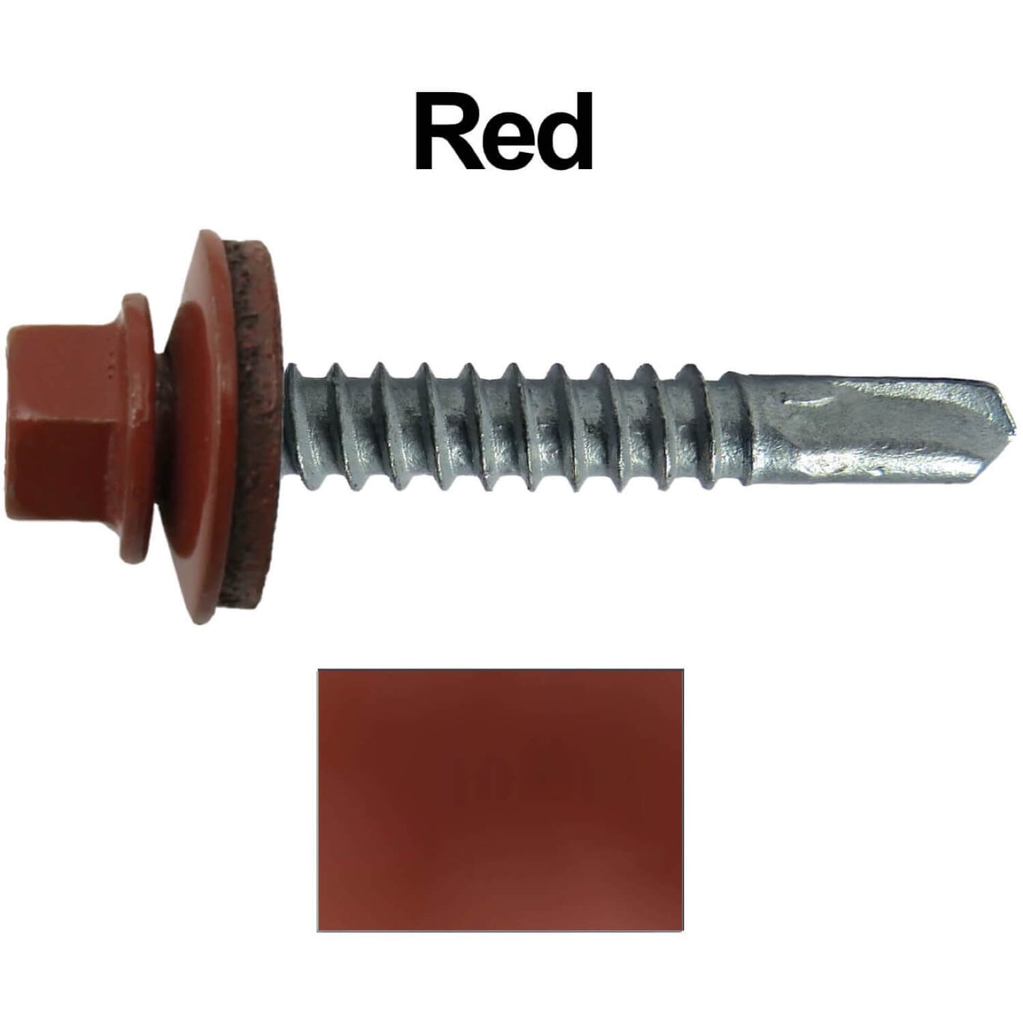 #12x1-1/2" Metal to Metal Type #3 Metal Roofing Screws- Hex Head Drill Point - 9/16" EPDM Washer. Colored head.