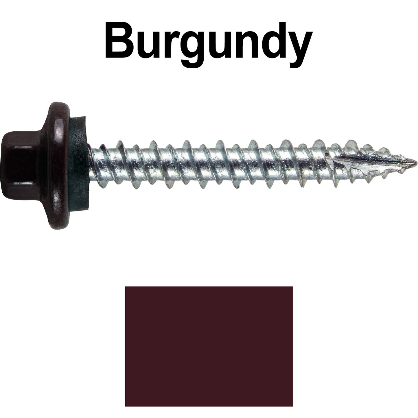 10 x 1-1/2" - STAINLESS HEX / ZINC Sheet Metal Roof Screw. Self starting metal to wood siding screws. EPDM washer. Colored head.