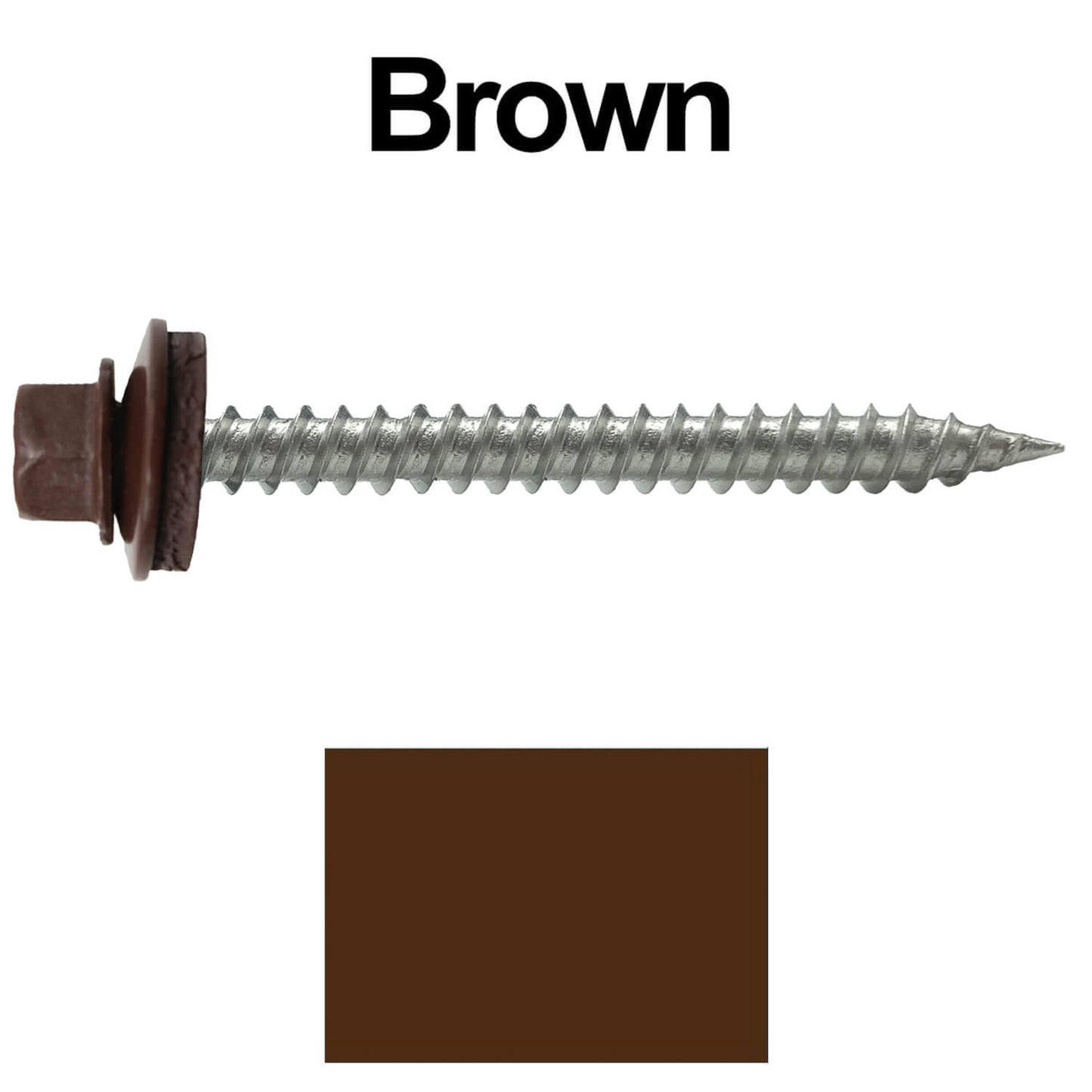 #9 x 2" Stainless Steel Metal Roofing Screws - Hex Washer Head - Self-Piercing (SP) tip metal to wood. EPDM washer. Colored head.