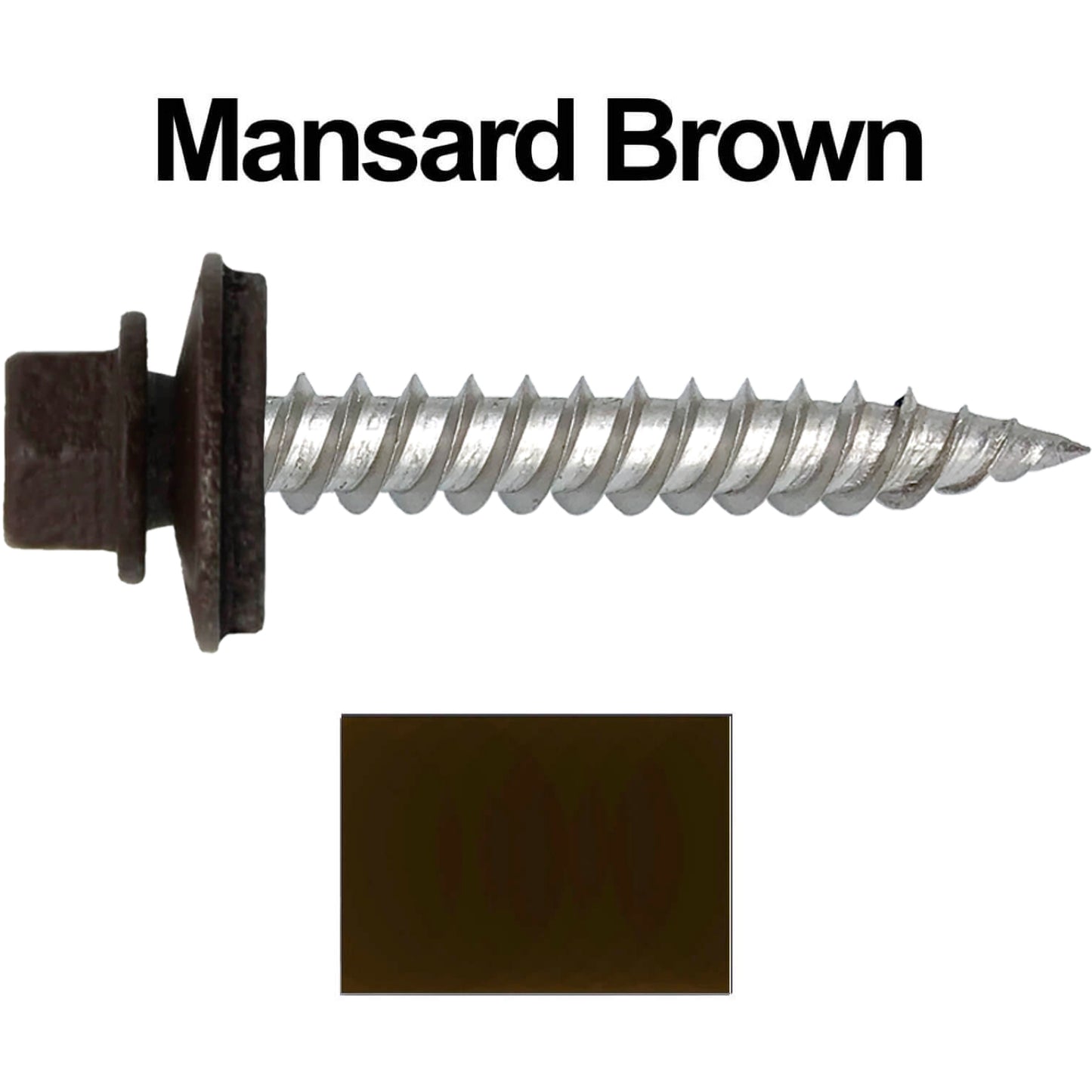 12 x 1-1/2" Stainless Steel Metal Roofing Screw - Hex Washer Head - Self starting/self tapping - EPDM washer. Colored head.