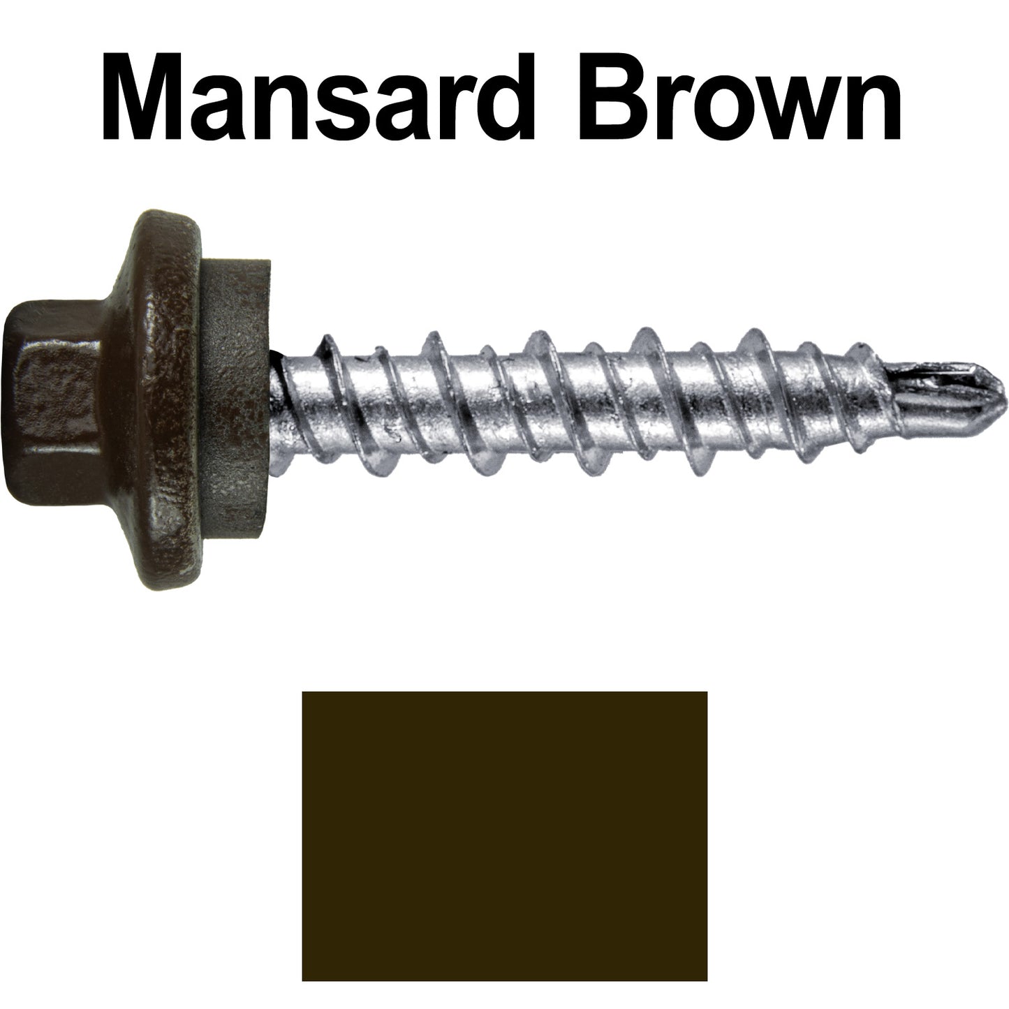 #10 x 1" Stainless Steel Mini Driller Sheet Metal Roofing Screw - Hex Washer Cap - Self starting metal to wood siding screws - EPDM washer. Colored Head.