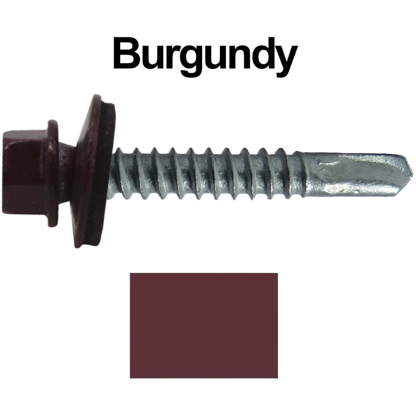 #12x1-1/2" Metal to Metal Type #3 Metal Roofing Screws- Hex Head Drill Point - 9/16" EPDM Washer. Colored head.