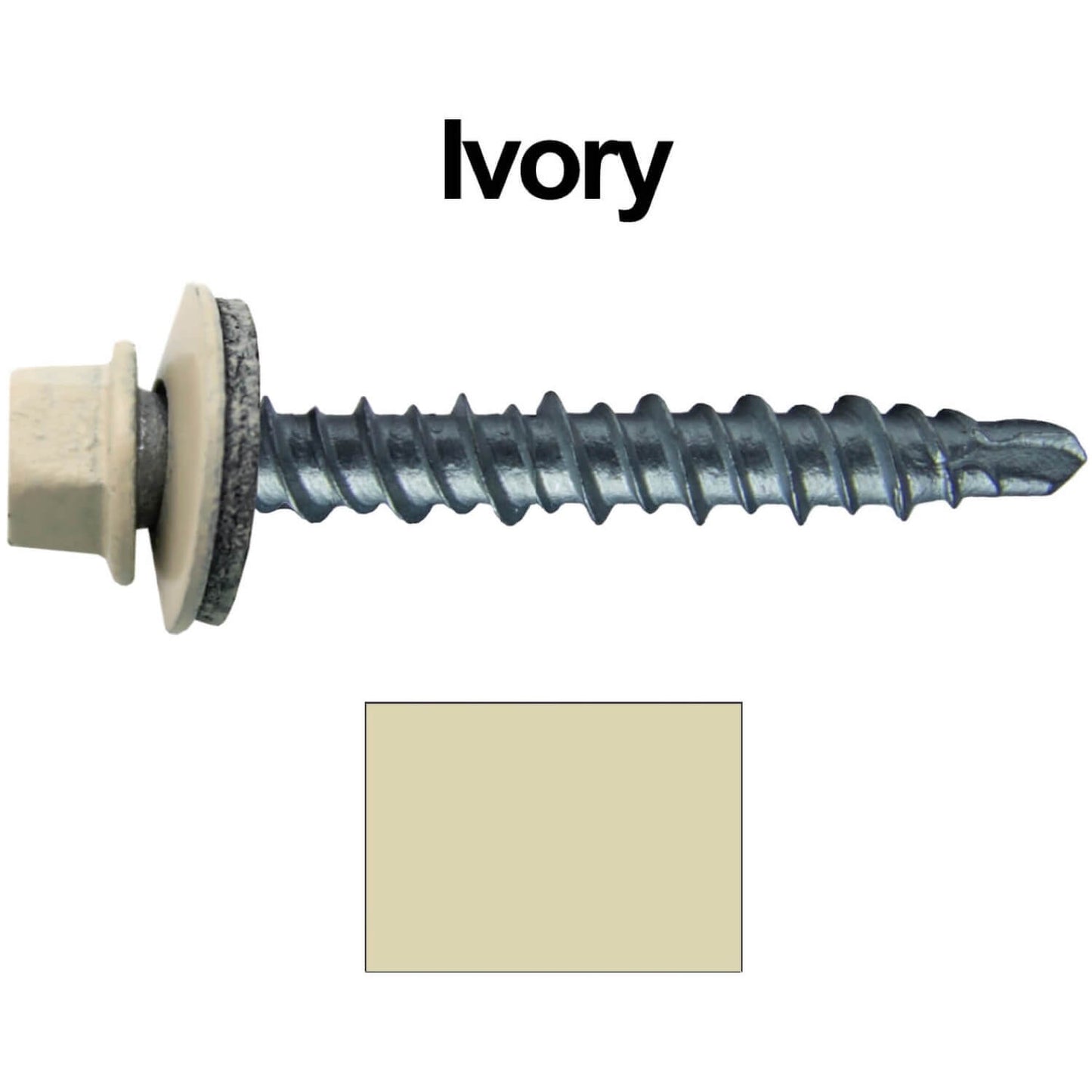 #10 x 1" Mini Driller Sheet Metal Roofing Screw - Hex Washer Head - Self starting metal to wood siding screws. EPDM washer. Colored head.