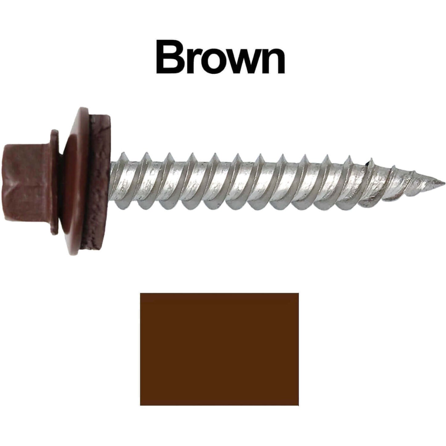 12 x 1-1/2" Stainless Steel Metal Roofing Screw - Hex Washer Head - Self starting/self tapping - EPDM washer. Colored head.