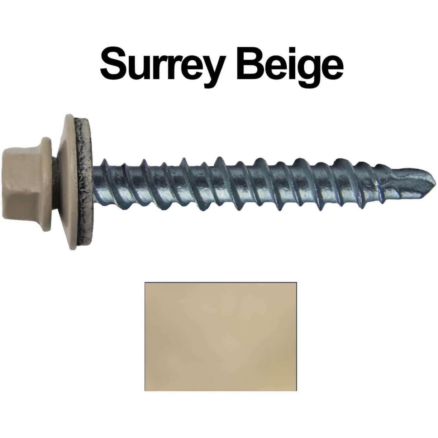 #10 x 1" Mini Driller Sheet Metal Roofing Screw - Hex Washer Head - Self starting metal to wood siding screws. EPDM washer. Colored head.