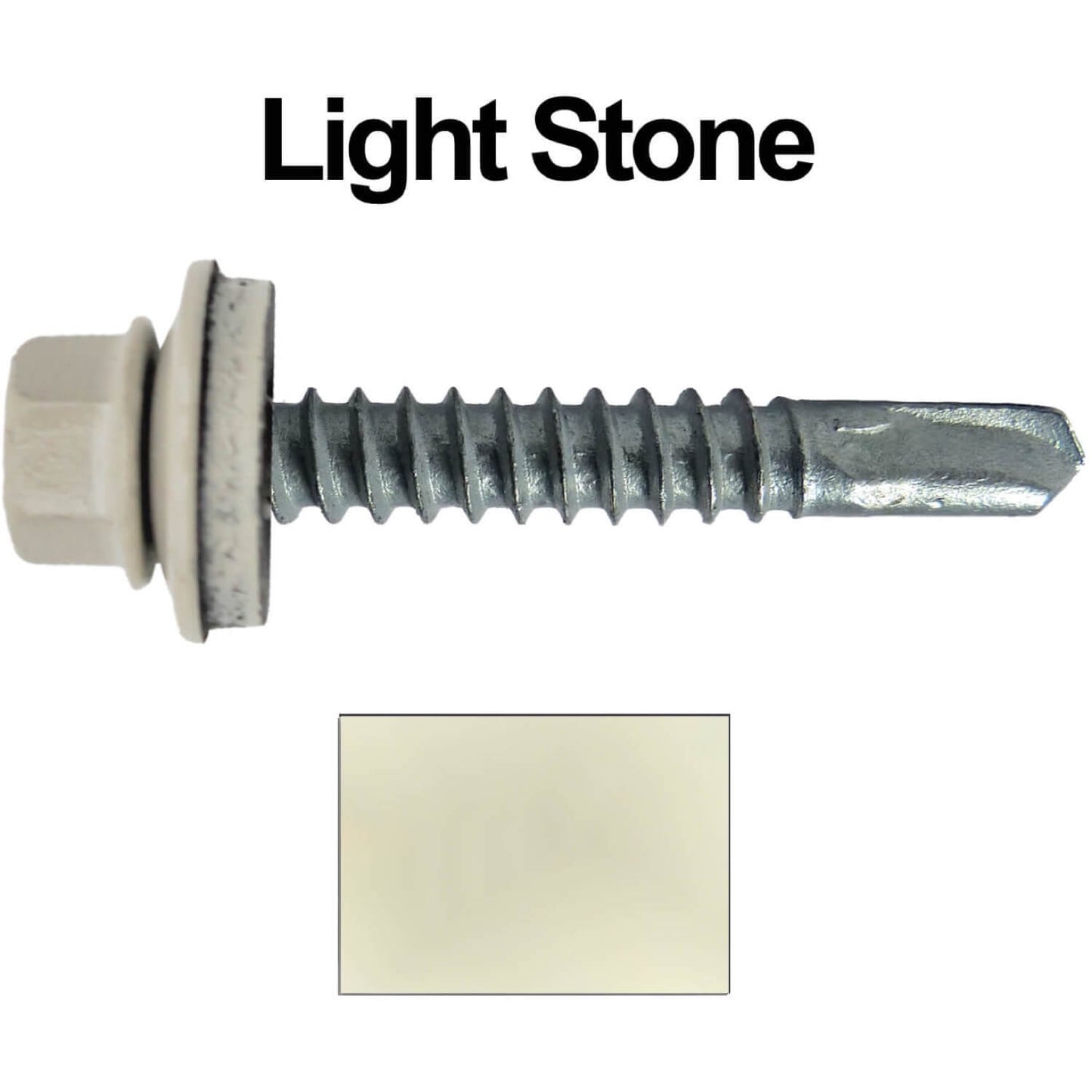 #12x1-1/2" Metal to Metal Type #3 Metal Roofing Screws- Hex Head Drill Point - 9/16" EPDM Washer. Colored head.