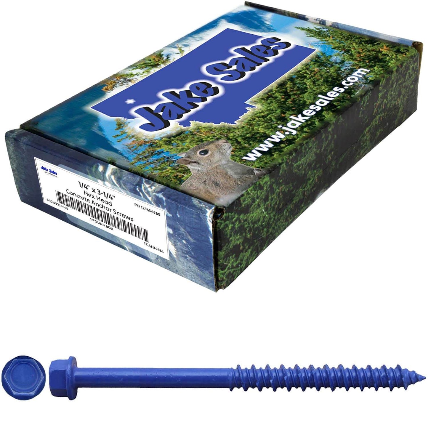 Blue Carbon Steel Hex Head Concrete Anchor Screws. Carbon Steel Hardened - Interior & Exterior Coated Rust and Corrosion Resistant Screws