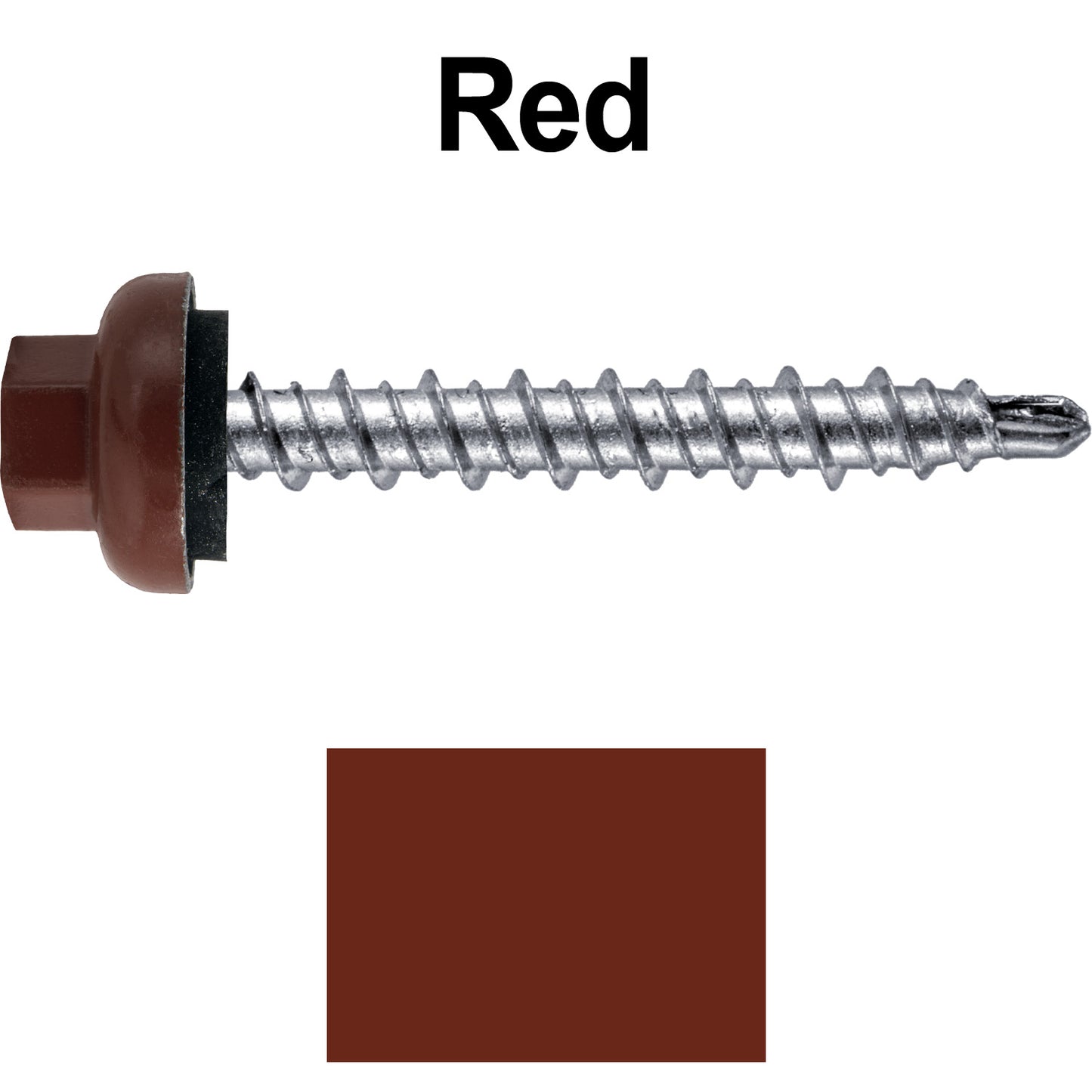 10 X 1-1/2” Zinc Aluminum Cap MINI-DRILLER Roofing Screws HI-LO THREAD Zinc Plated Carbon Steel Shank - EPDM Washer - Colored head