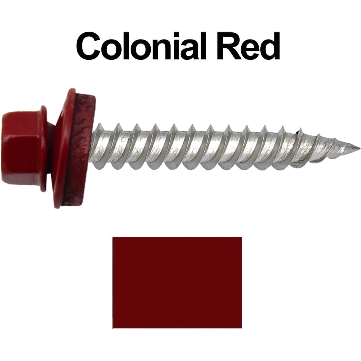 12 x 1-1/2" Stainless Steel Metal Roofing Screw - Hex Washer Head - Self starting/self tapping - EPDM washer. Colored head.