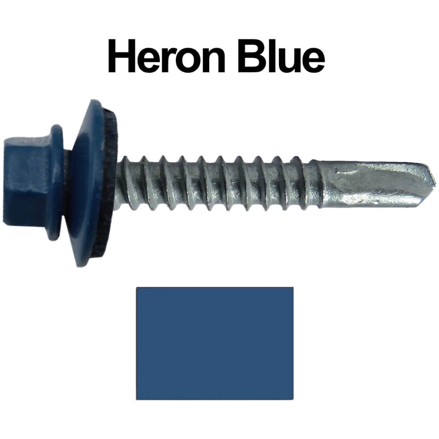 #12x1-1/2" Metal to Metal Type #3 Metal Roofing Screws- Hex Head Drill Point - 9/16" EPDM Washer. Colored head.