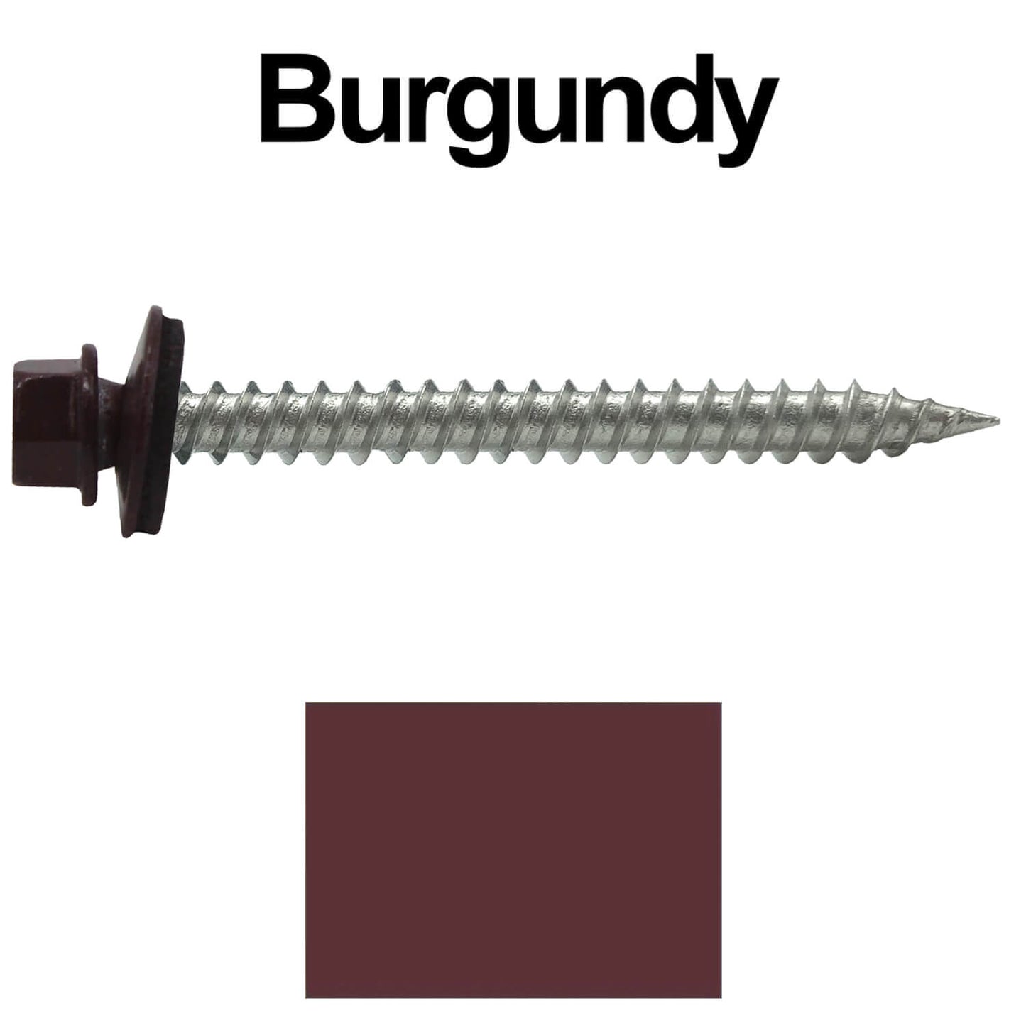 #9 x 2" Stainless Steel Metal Roofing Screws - Hex Washer Head - Self-Piercing (SP) tip metal to wood. EPDM washer. Colored head.