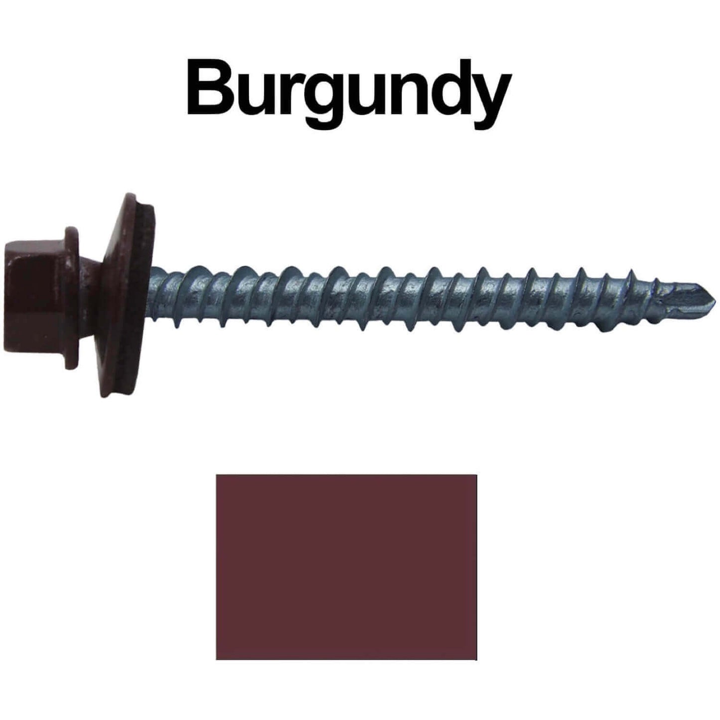 10 x 2" - Mini Driller Sheet Metal Roofing Screw - Hex Washer Head - Self starting metal to wood siding screws. EPDM washer. Colored head.