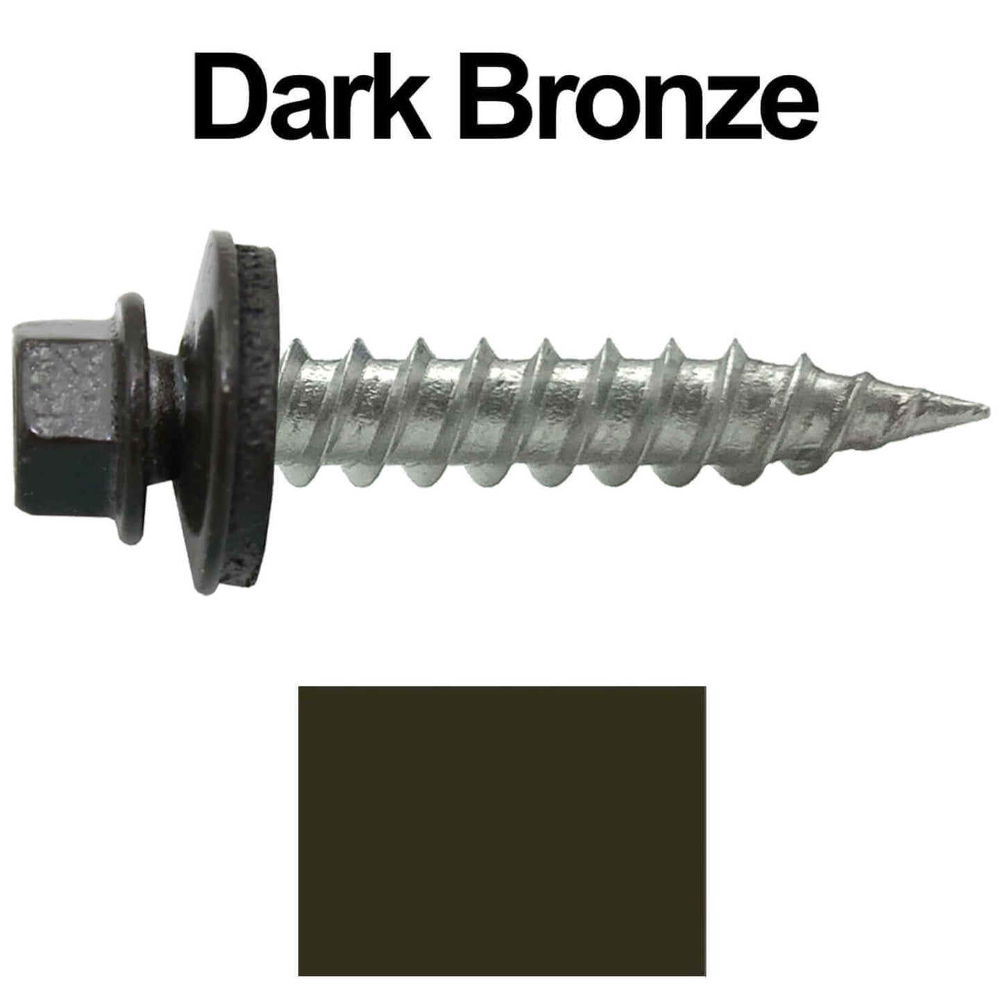 #9 x 1" Stainless Steel Metal Roofing Screws - Hex Washer Head - Self-Piercing (SP) tip metal to wood siding screws. EPDM washer. Colored head.