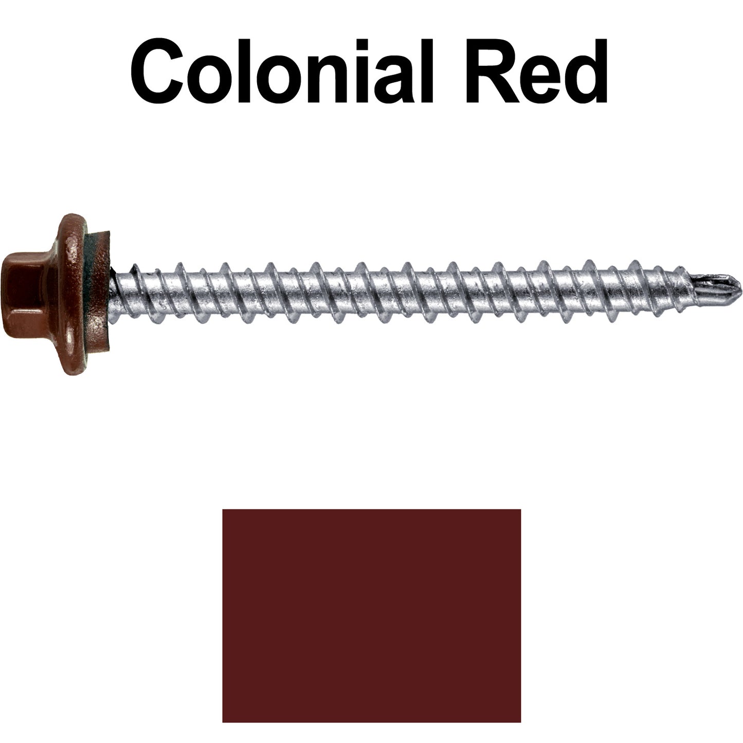 #10 x 2" Stainless Steel Mini Driller Sheet Metal Roofing Screw - Hex Washer Cap - Self starting metal to wood siding screws - EPDM washer. Colored head.