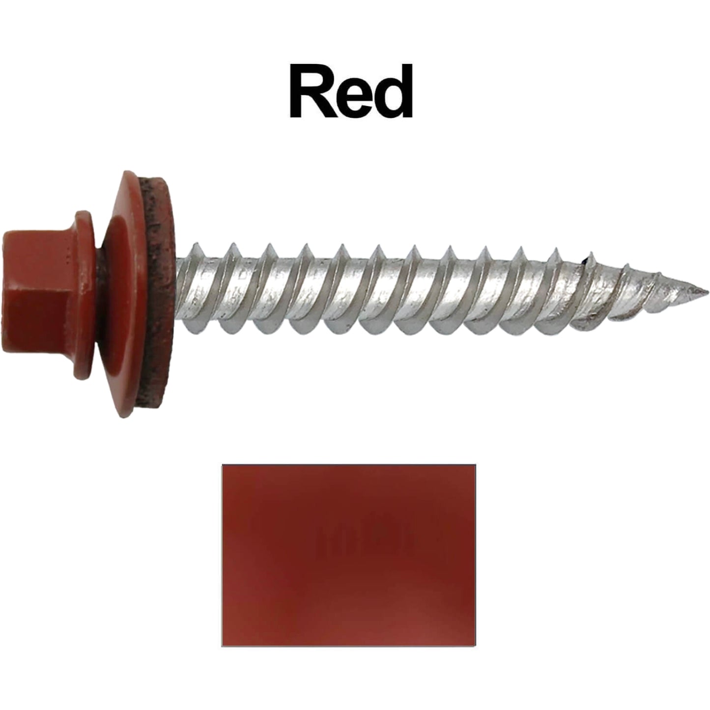 12 x 1-1/2" Stainless Steel Metal Roofing Screw - Hex Washer Head - Self starting/self tapping - EPDM washer. Colored head.