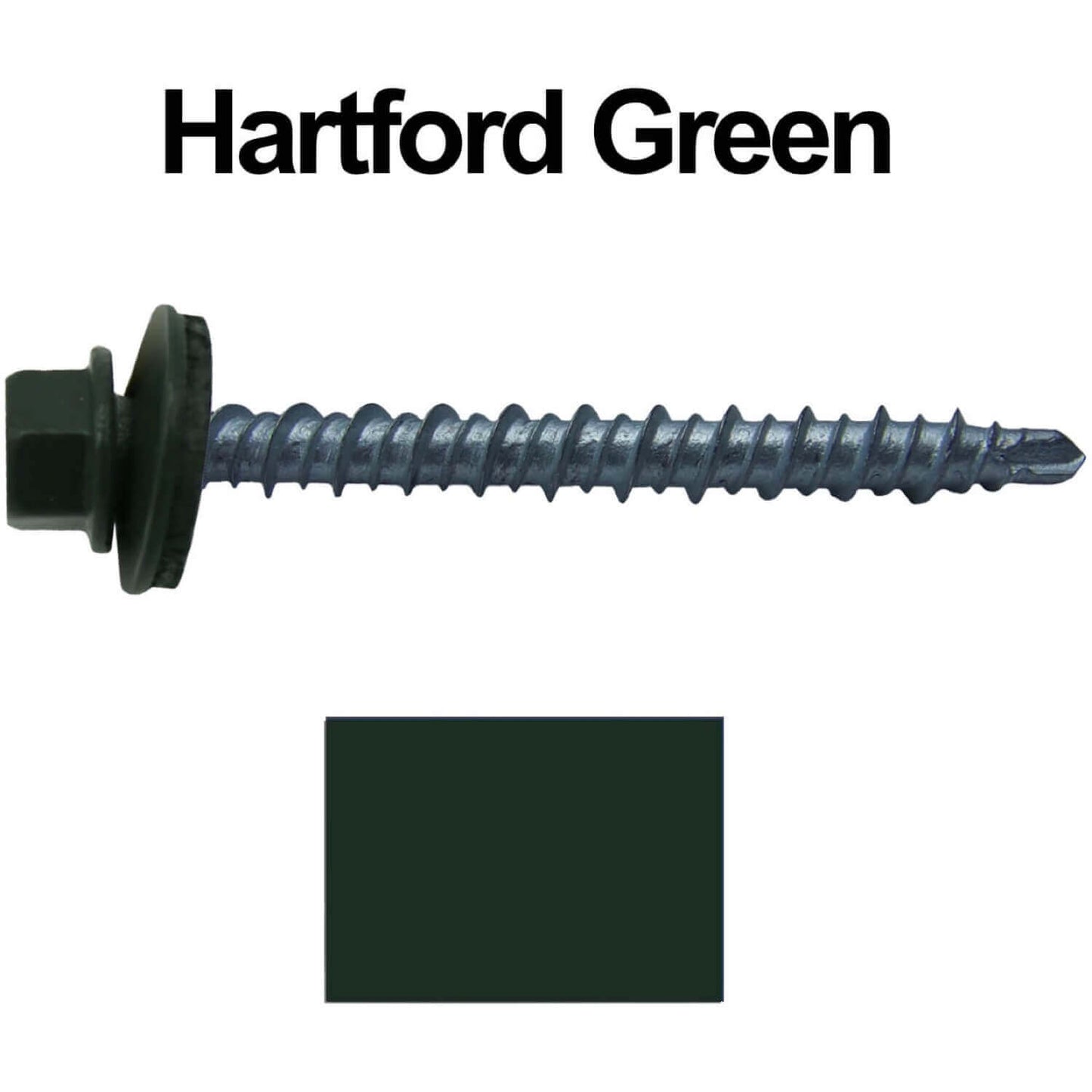 10 x 2" - Mini Driller Sheet Metal Roofing Screw - Hex Washer Head - Self starting metal to wood siding screws. EPDM washer. Colored head.