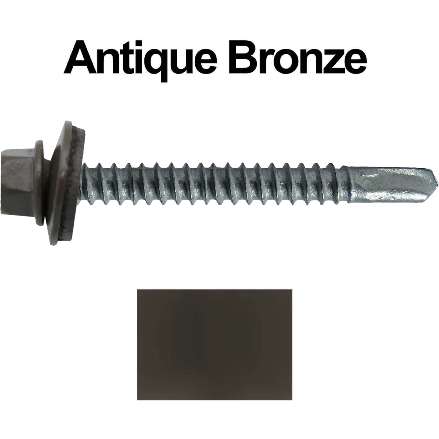 #12 x 2-1/2" Metal to Metal Type #3 Metal Roofing Screws - Hex Head Drill Point - 9/16" EPDM Washer. Colored head.