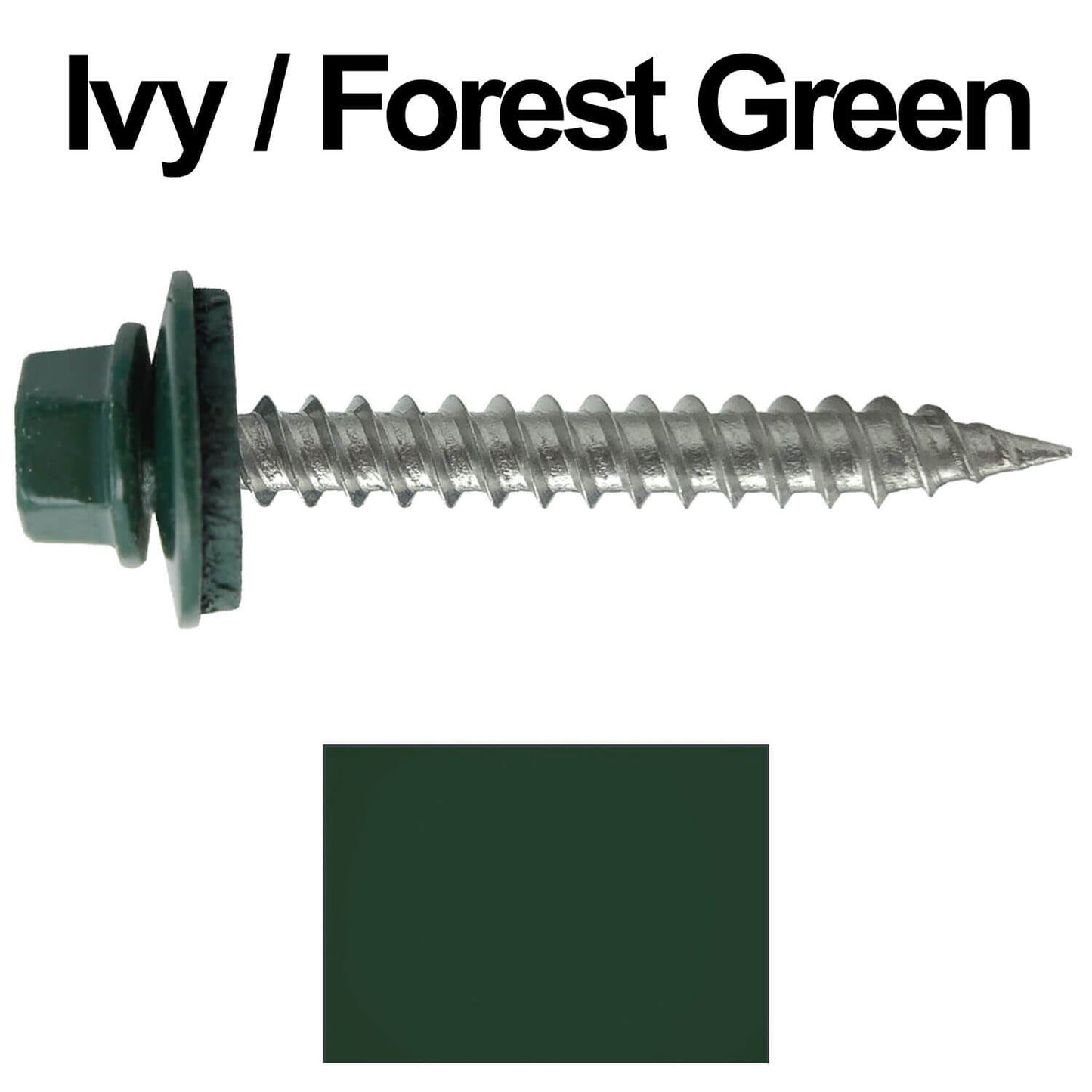 #9 x 1-1/2" Stainless Steel Metal Roofing Screws - Hex Washer Head - Self-Piercing (SP) tip metal to wood siding screws. EPDM washer. Colored head.