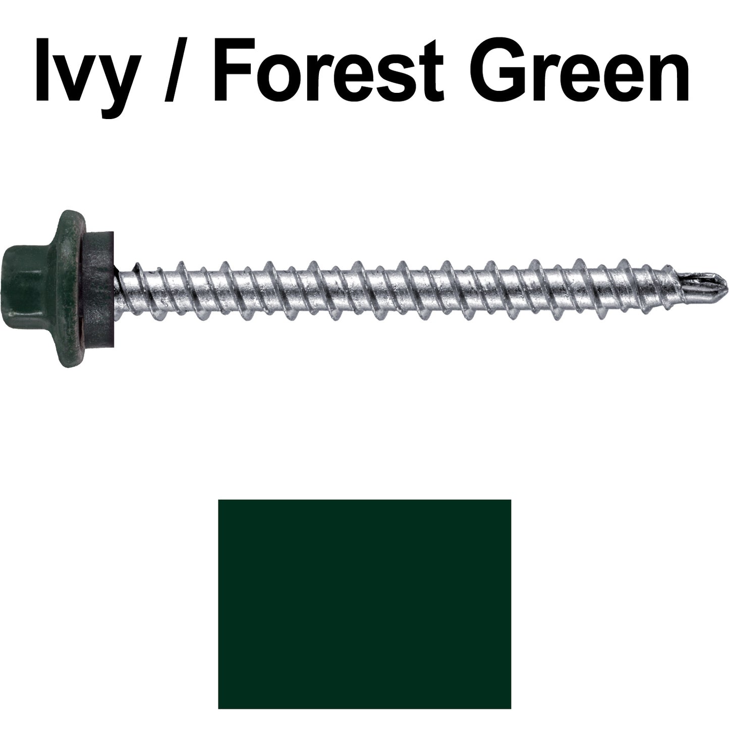 #10 x 2" Stainless Steel Mini Driller Sheet Metal Roofing Screw - Hex Washer Cap - Self starting metal to wood siding screws - EPDM washer. Colored head.