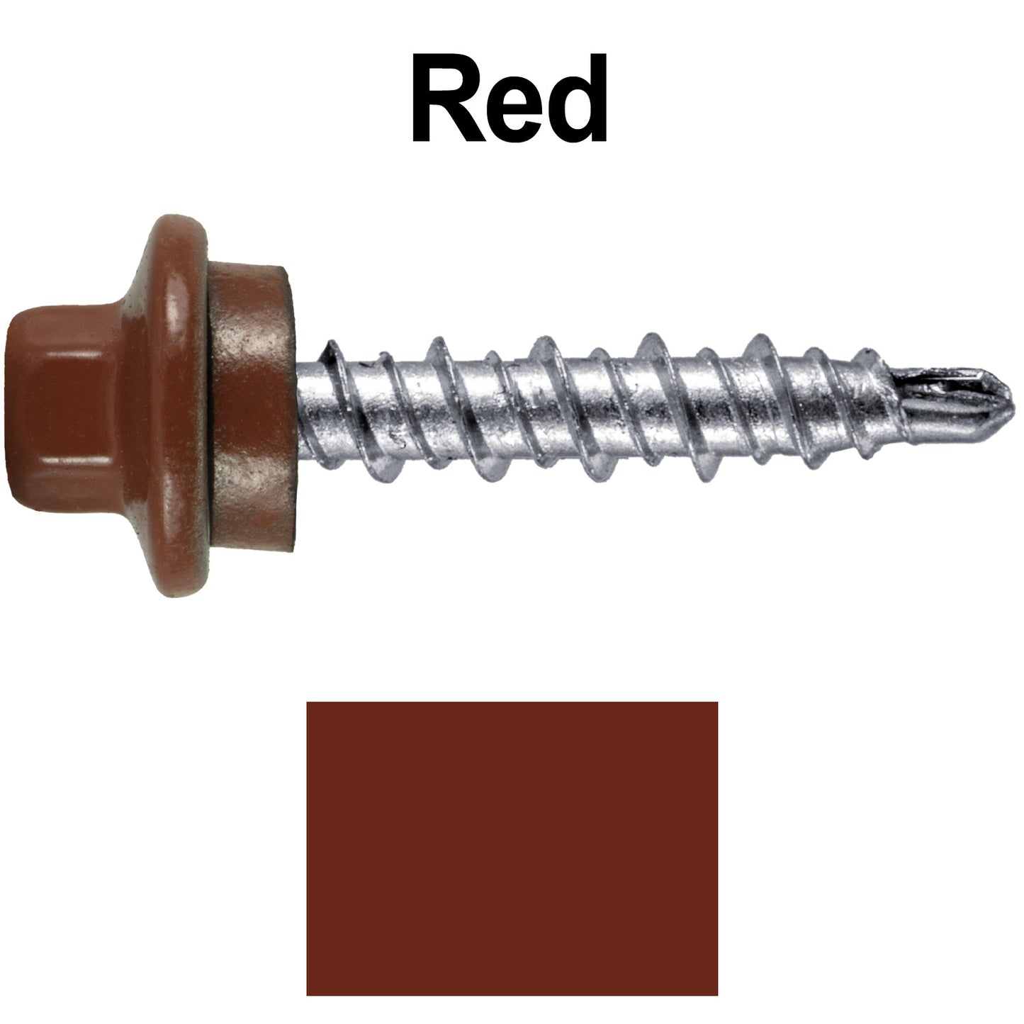 #10 x 1" Stainless Steel Mini Driller Sheet Metal Roofing Screw - Hex Washer Cap - Self starting metal to wood siding screws - EPDM washer. Colored Head.