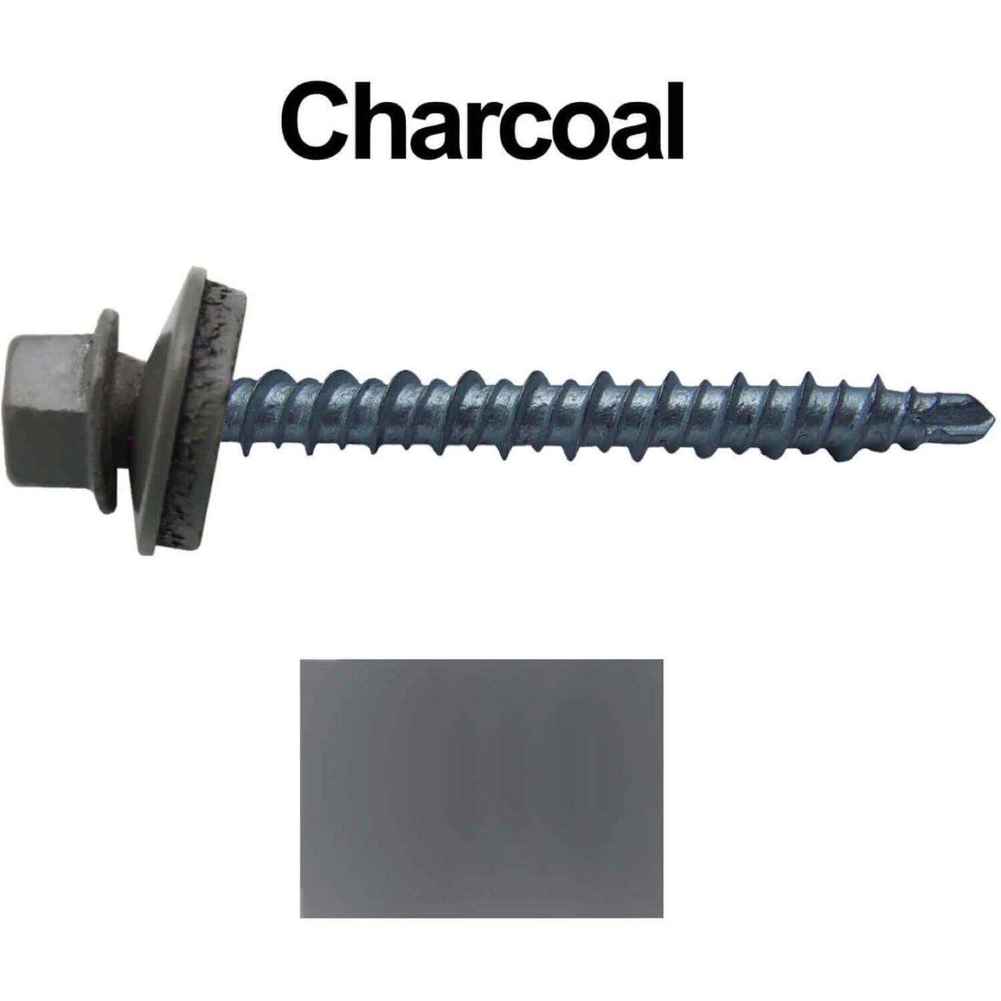 10 x 2" - Mini Driller Sheet Metal Roofing Screw - Hex Washer Head - Self starting metal to wood siding screws. EPDM washer. Colored head.