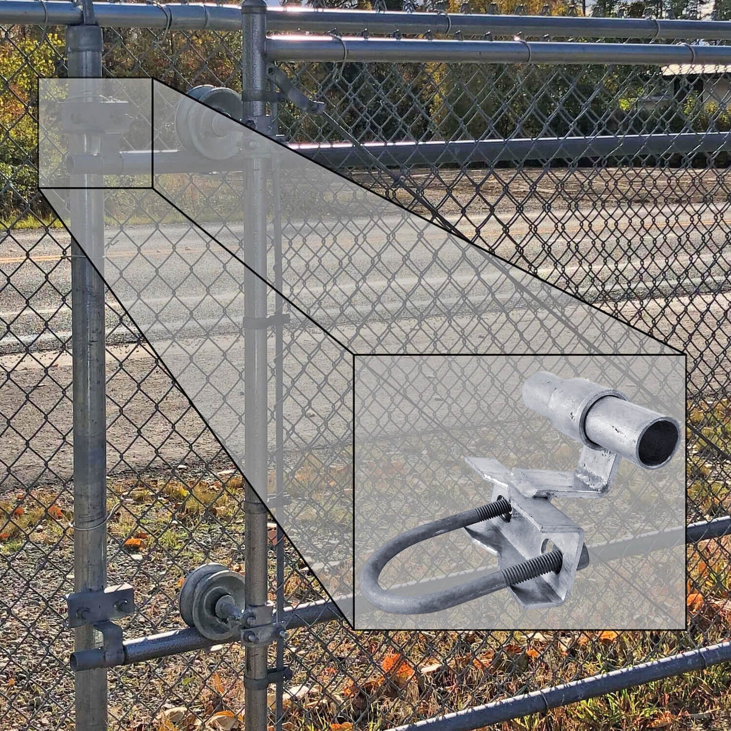 ROLLING/SLIDING GATE TRACK BRACKET: for 1-5/8" Track Rail and 1-5/8" to 2-7/8" Fence Post