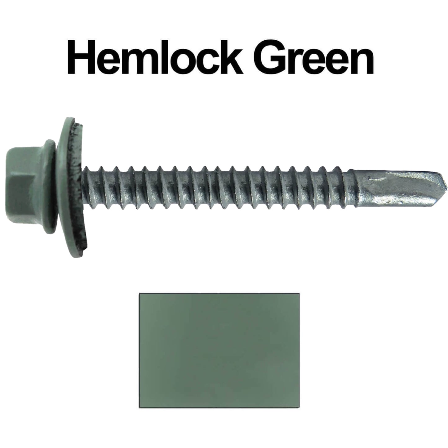 #12 x 2-1/2" Metal to Metal Type #3 Metal Roofing Screws - Hex Head Drill Point - 9/16" EPDM Washer. Colored head.