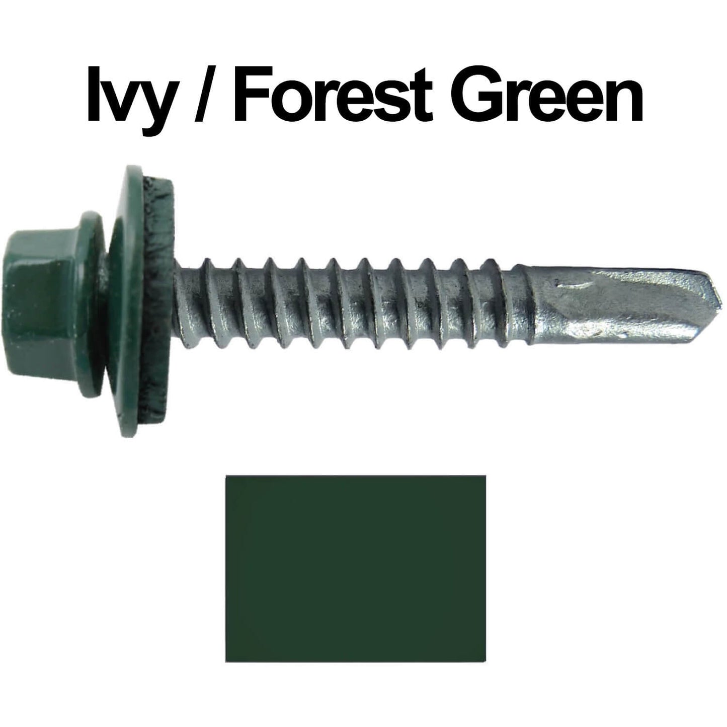 #12x1-1/2" Metal to Metal Type #3 Metal Roofing Screws- Hex Head Drill Point - 9/16" EPDM Washer. Colored head.