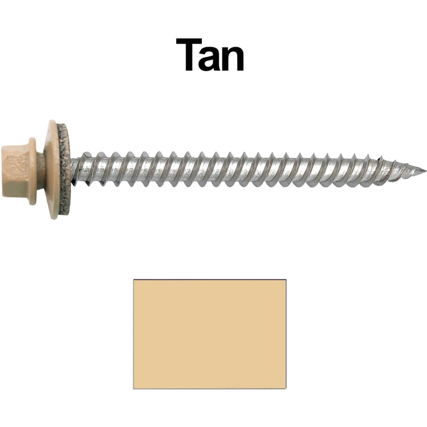 12 x 2-1/2" Stainless Steel Metal Roofing Screw - Hex Washer Head - Self starting/self tapping - EPDM washer. Colored head.