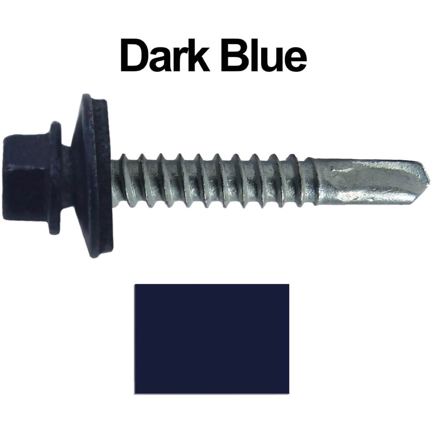 #12x1-1/2" Metal to Metal Type #3 Metal Roofing Screws- Hex Head Drill Point - 9/16" EPDM Washer. Colored head.