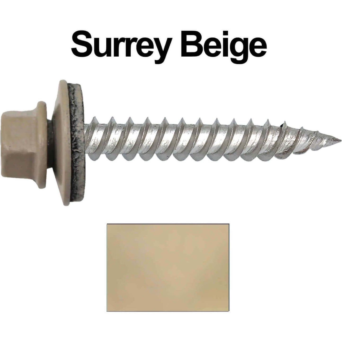 12 x 1-1/2" Stainless Steel Metal Roofing Screw - Hex Washer Head - Self starting/self tapping - EPDM washer. Colored head.