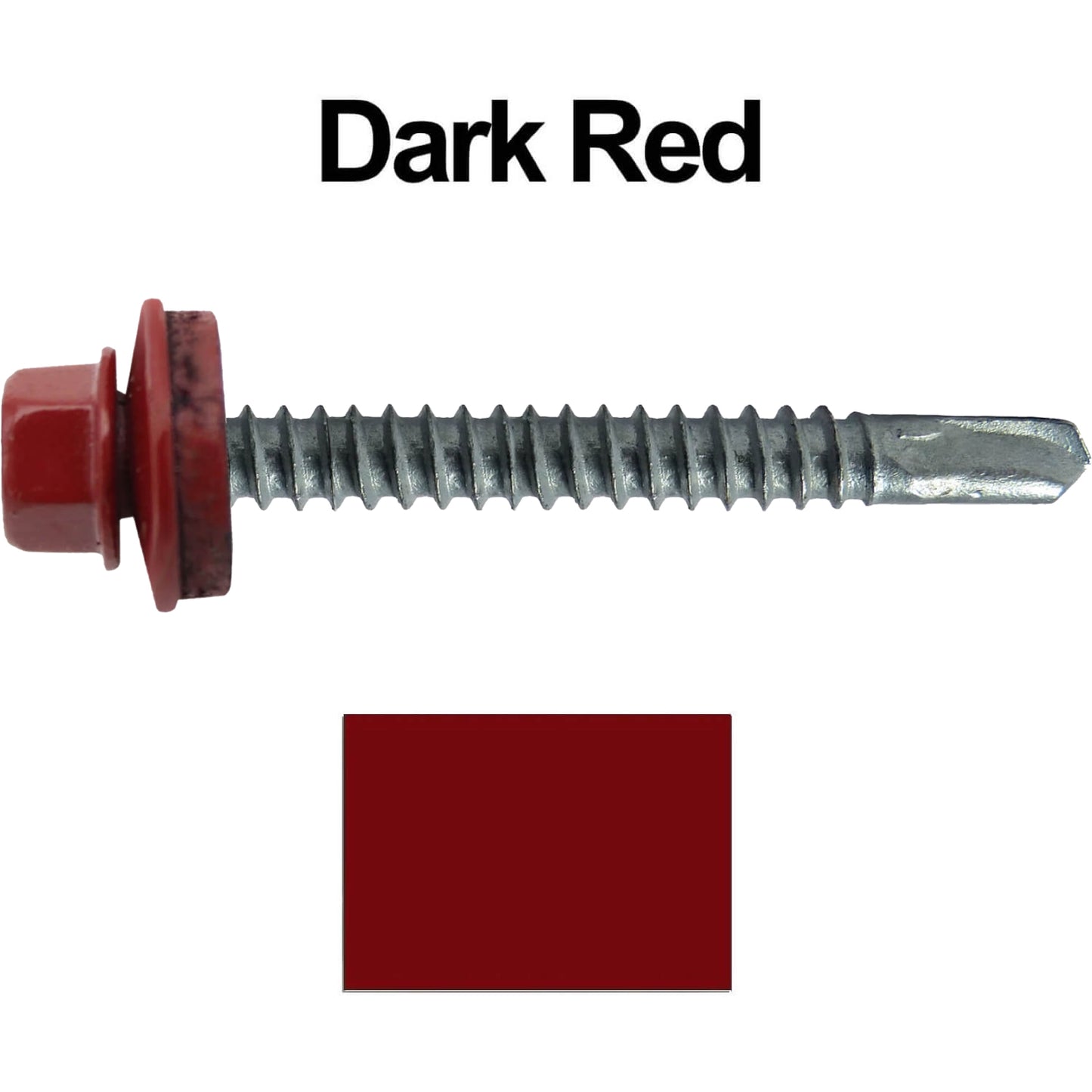 #12 x 2-1/2" Metal to Metal Type #3 Metal Roofing Screws - Hex Head Drill Point - 9/16" EPDM Washer. Colored head.