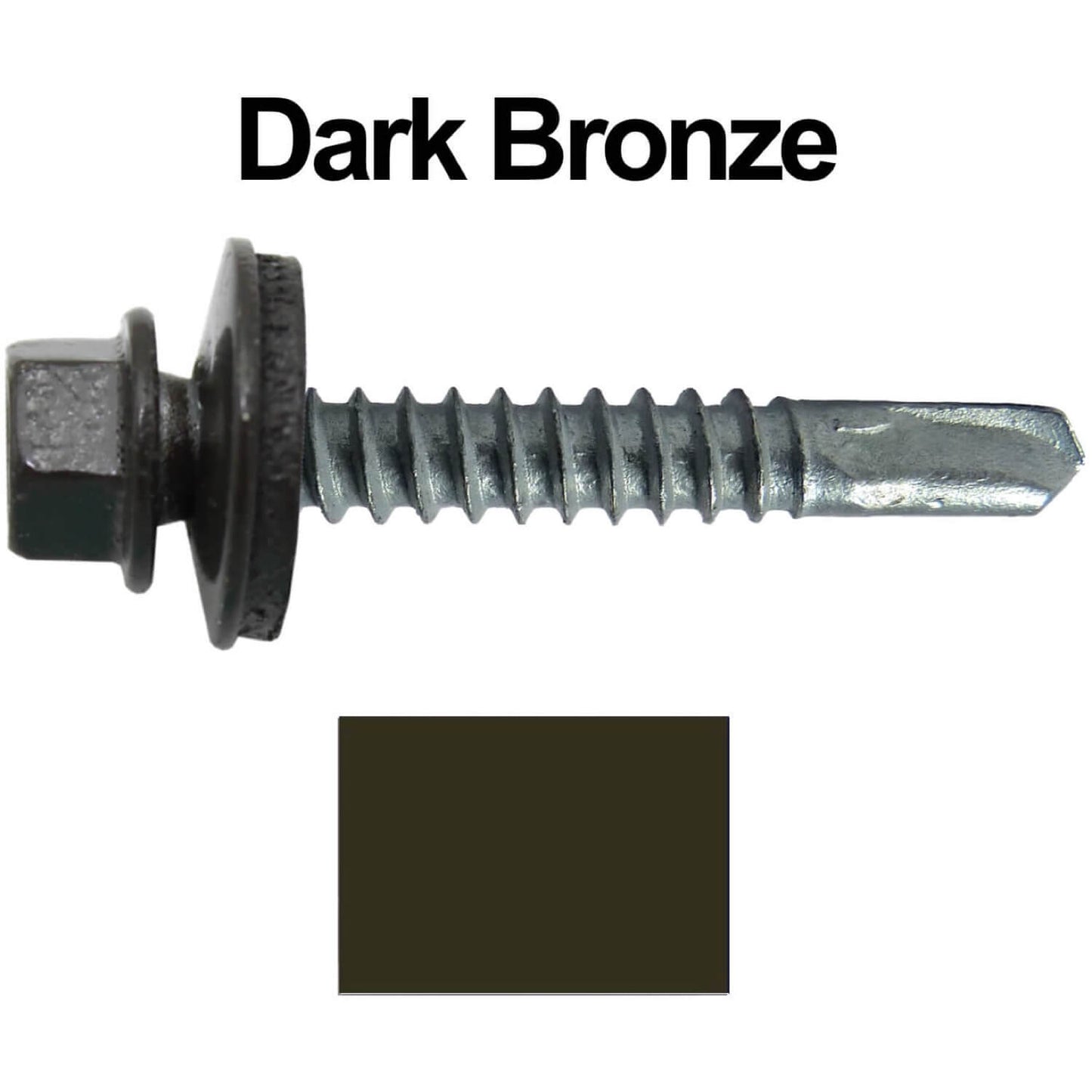 #12x1-1/2" Metal to Metal Type #3 Metal Roofing Screws- Hex Head Drill Point - 9/16" EPDM Washer. Colored head.