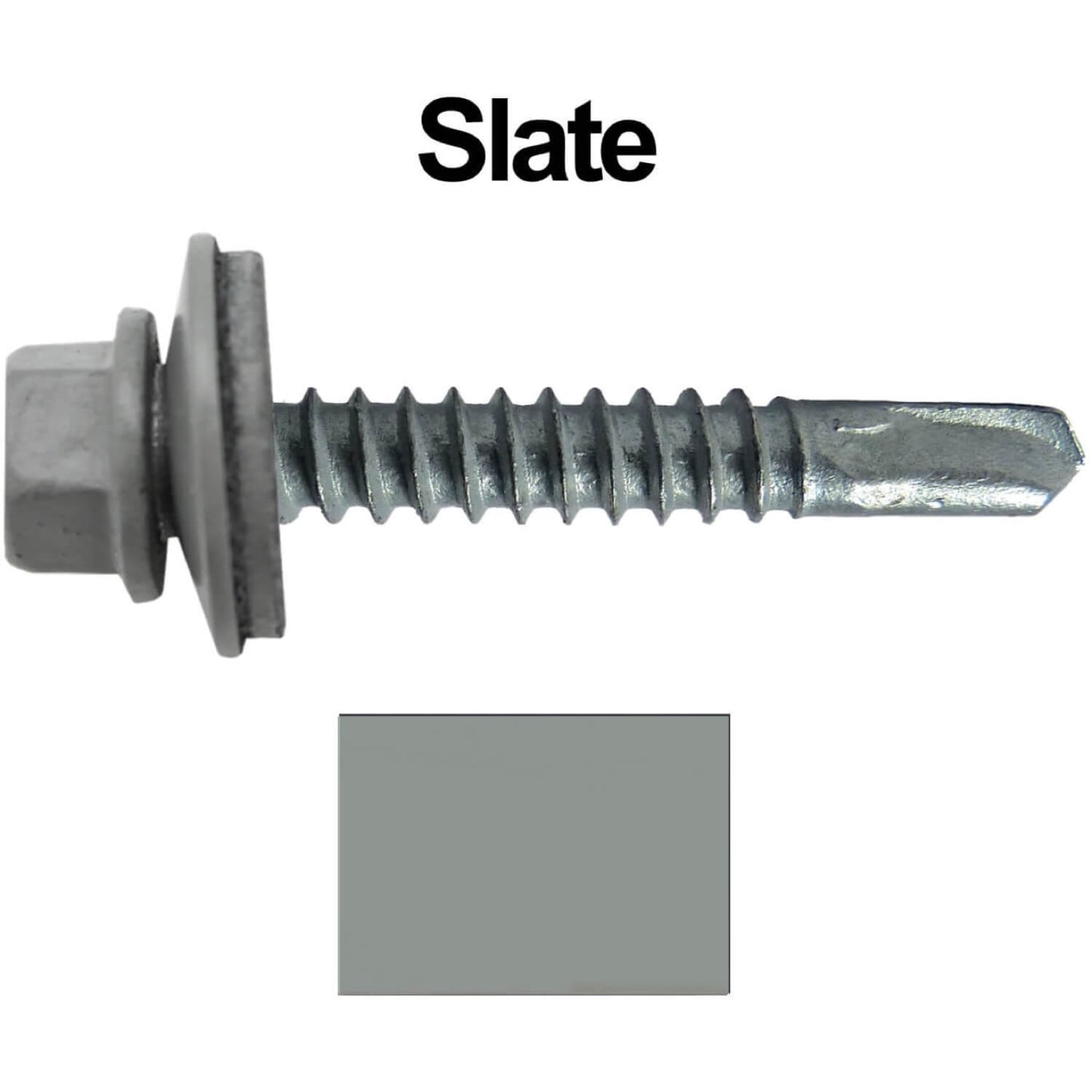 #12x1-1/2" Metal to Metal Type #3 Metal Roofing Screws- Hex Head Drill Point - 9/16" EPDM Washer. Colored head.
