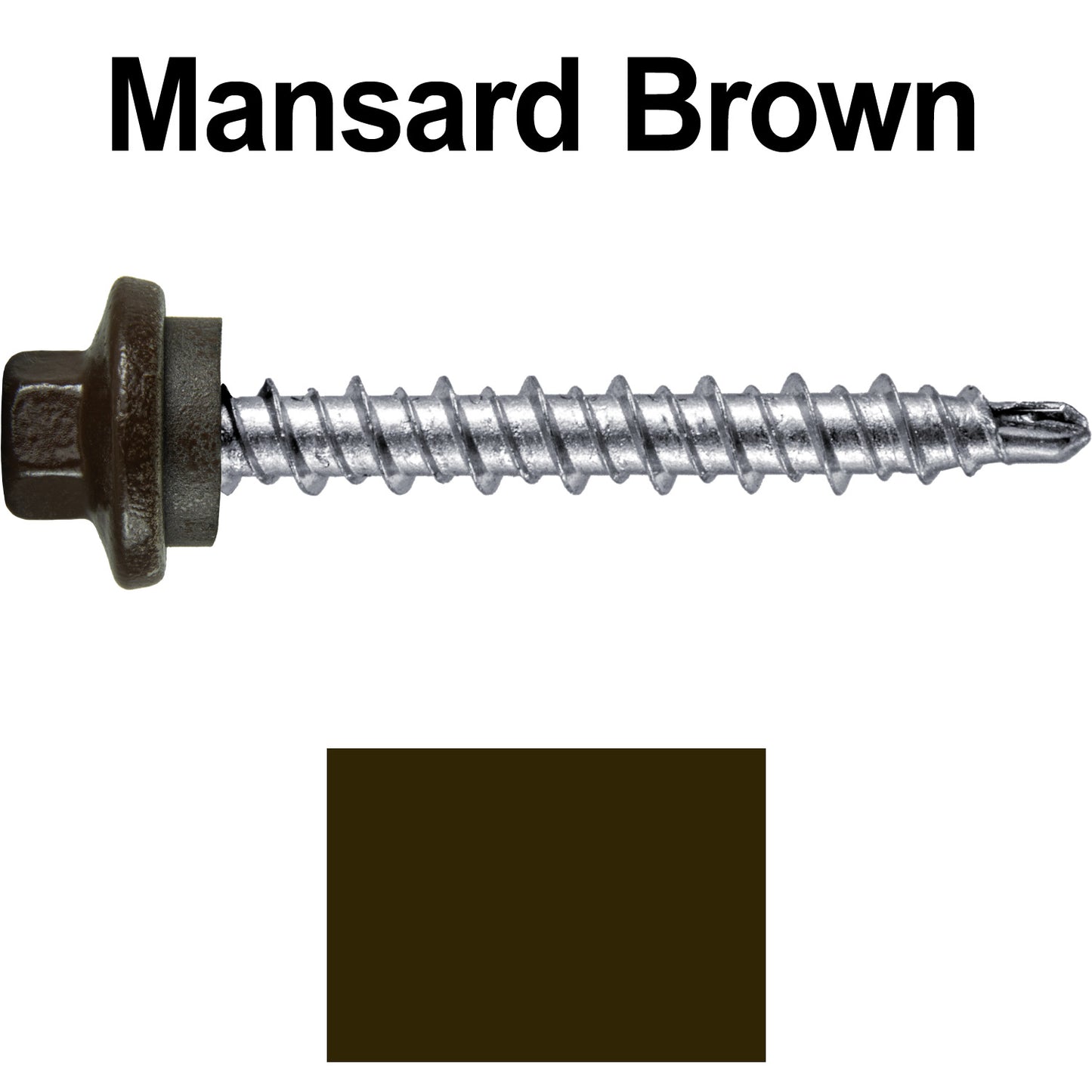 #10 x 1-1/2" Stainless Steel Mini Driller Sheet Metal Roofing Screw - Hex Washer Cap - Self starting metal to wood siding screws - EPDM washer. Colored head.